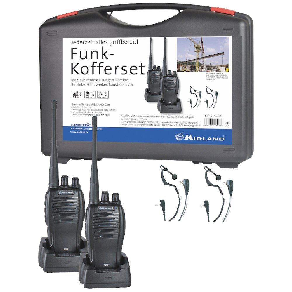 Walkie Talkie Midland G10 Pro PMR 2er Handwerker-Koffer C1107.S1 PMR-Funkgerät 2er S