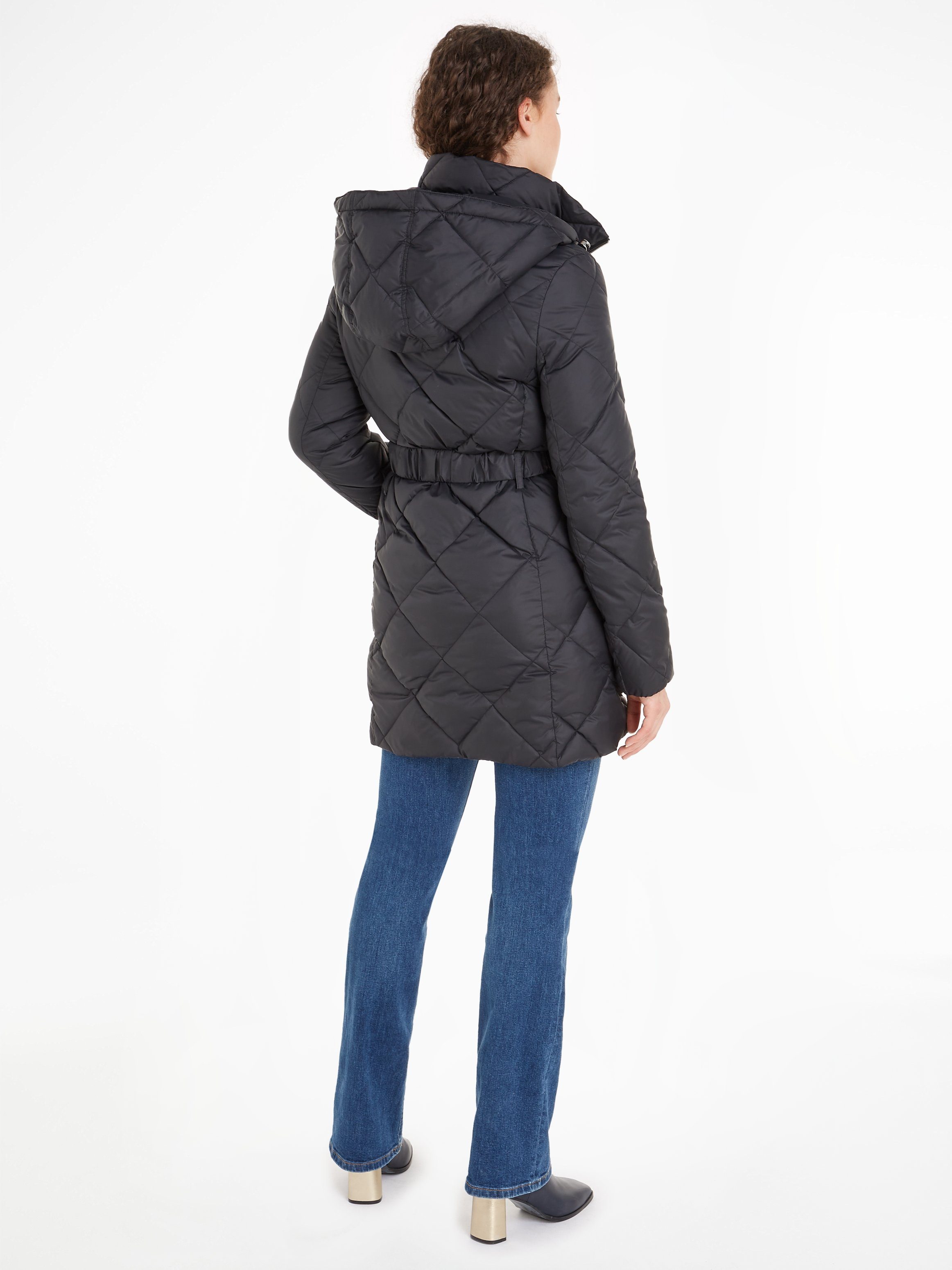 BELTED ELEVATED QUILTED mit abnehmbarer Hilfiger COAT Kapuze Steppmantel Tommy