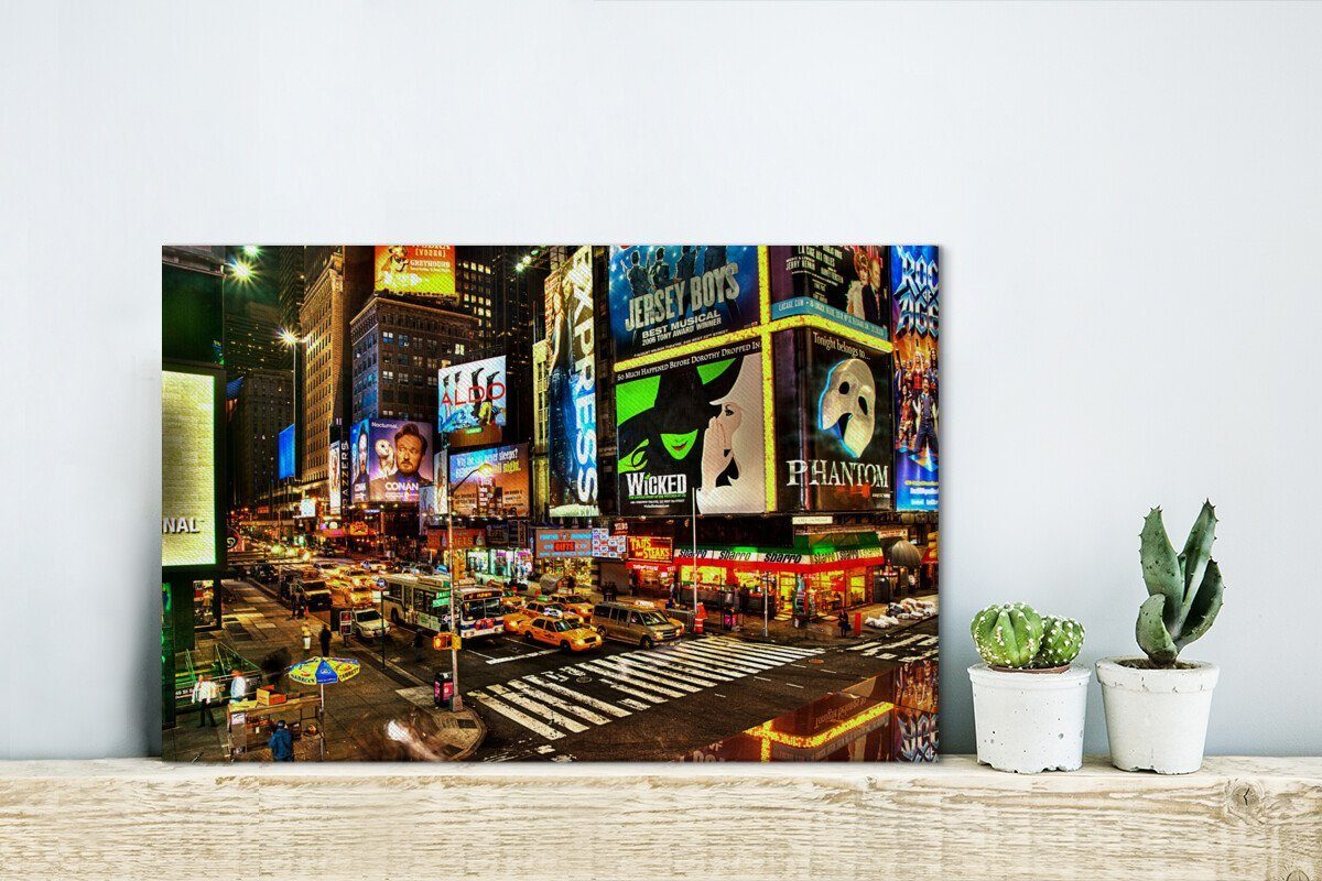 OneMillionCanvasses® Leinwandbild - New Anschlagtafel St), Wandbild Nacht, - (1 cm York Wanddeko, Aufhängefertig, 30x20 Leinwandbilder