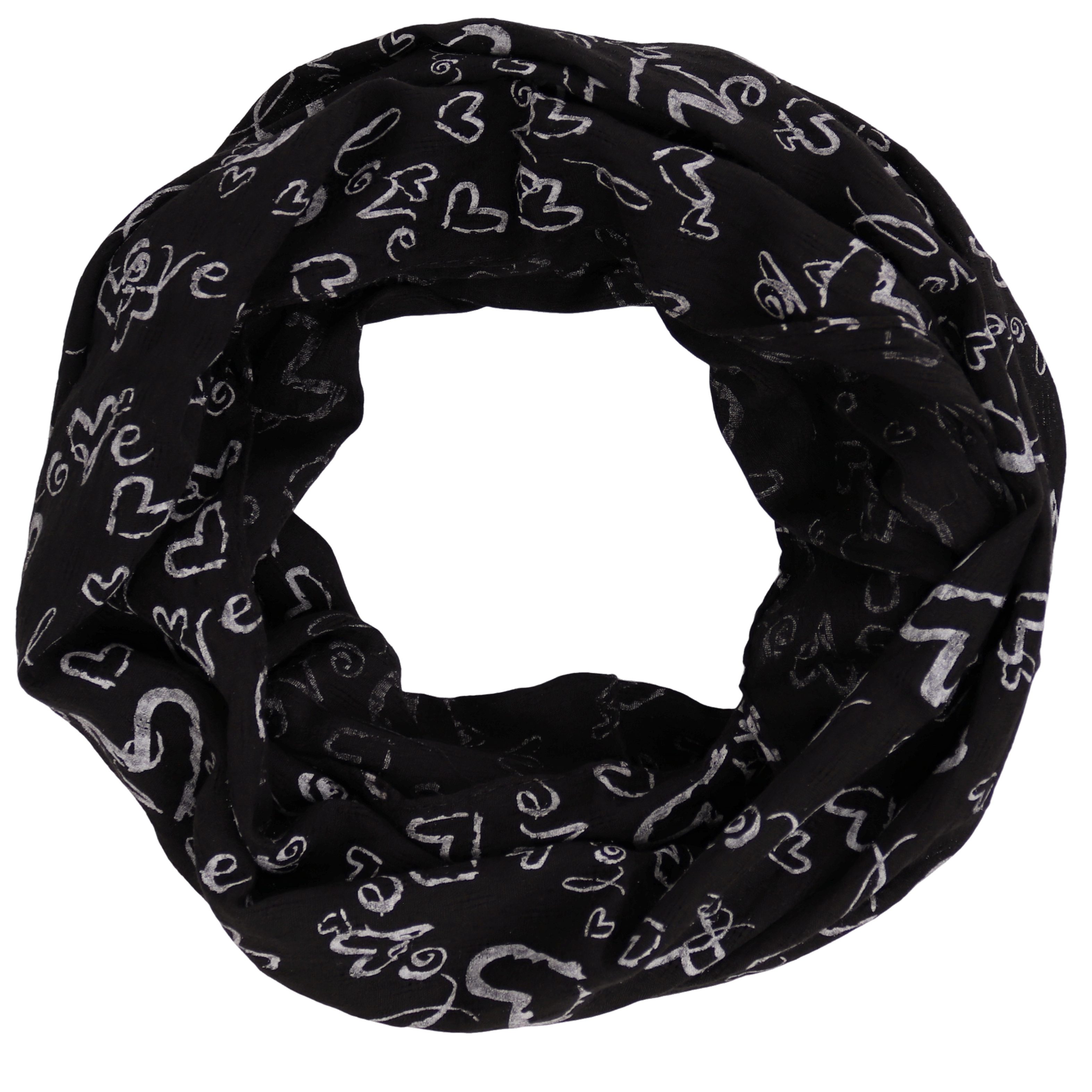 MIRROSI Loop Damen Schal mit Love Herz Muster Weich aus 100% Baumwolle, (ca. 160x44cm Zweimal um den Hals wickelbar, Loop-S), Damen Halstuch Stola ideal für Frühling,Sommer, Herbst