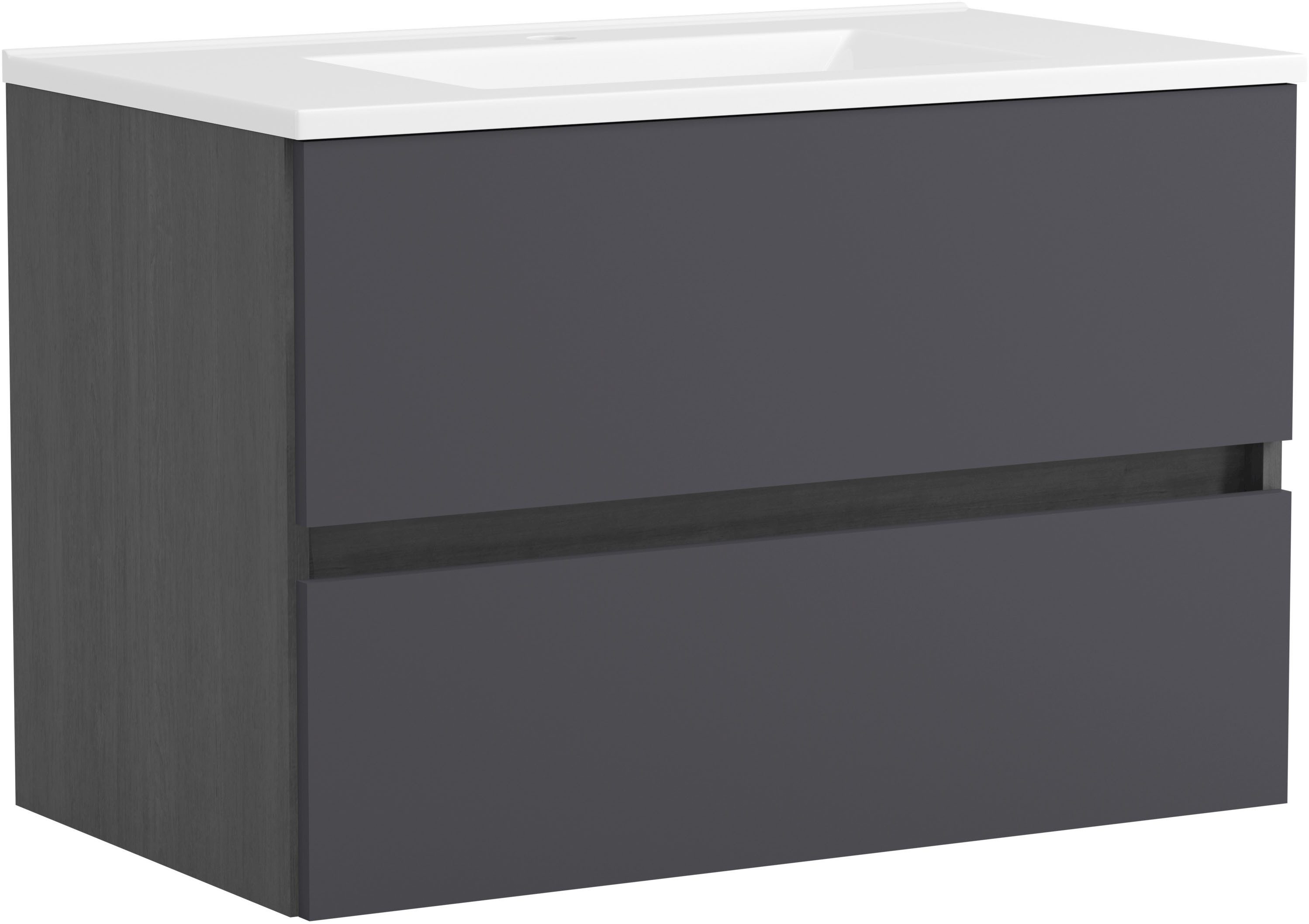 OTTO home Waschtisch BOZEN, 2 Auszüge inklusive Becken und Montagematerial (Badezimmerschrank, grifflos, einfache Montage, Bad-Einrichtung), Maße (B/H/T): ca. 80/52/45 cm, Badmöbel, Waschtisch, Stauraum, modern