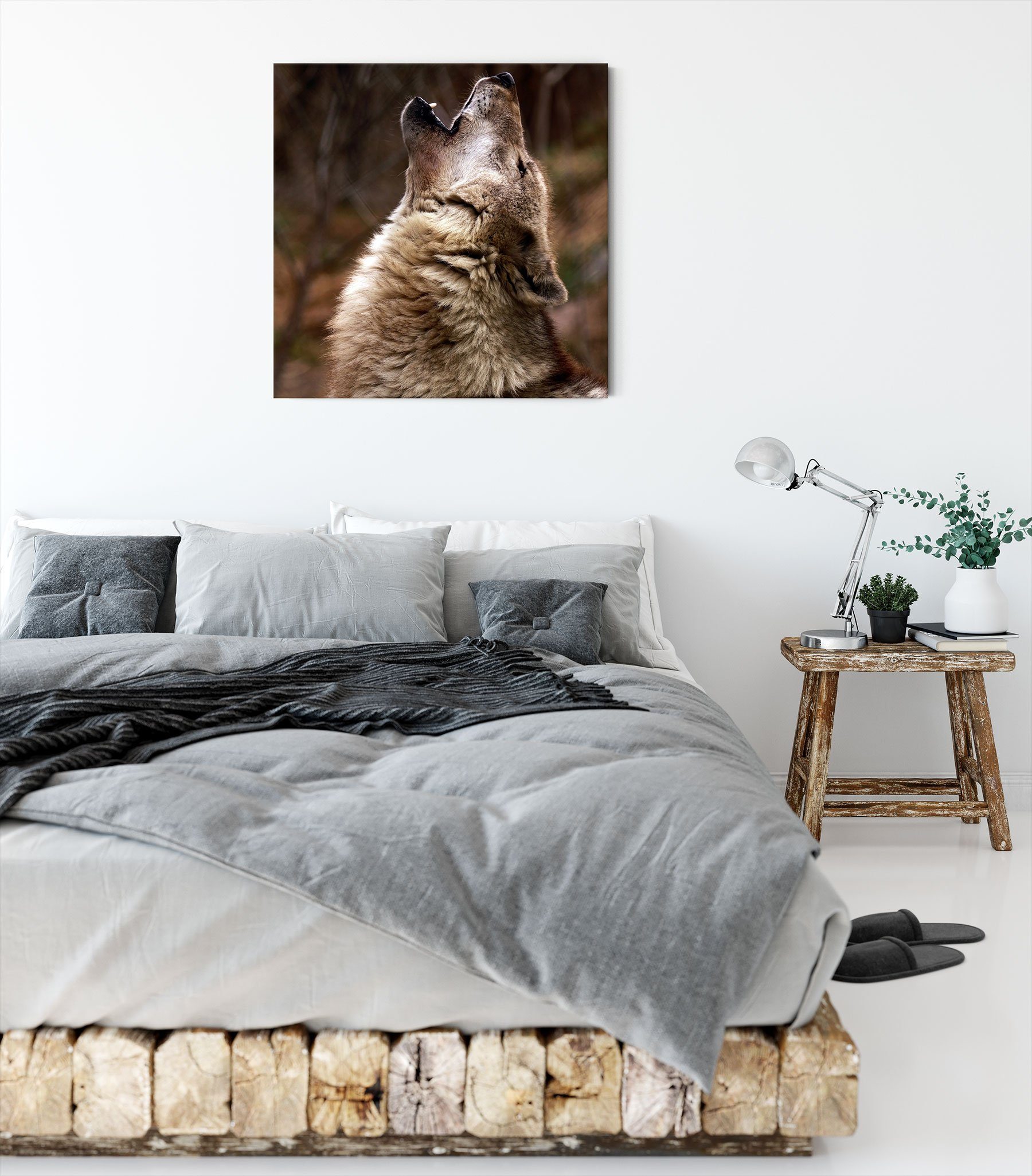 Wölfe inkl. bespannt, Zackenaufhänger fertig Leinwandbild Heulende Heulende Leinwandbild Pixxprint Wölfe, St), (1