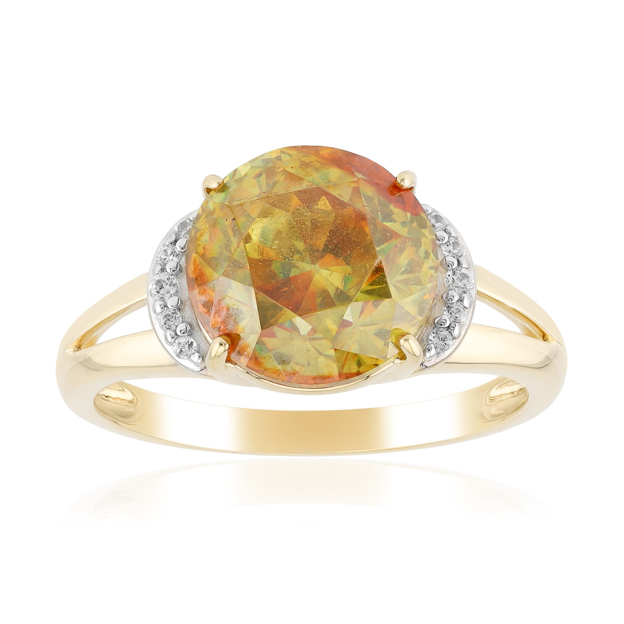 Cavill Goldring Sphalerit 5,03 ct Ring, Gelbgold 375, Zirkonia, Größe 18 (1-tlg)