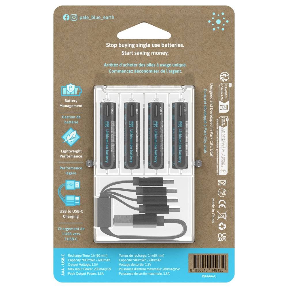 Paleblue USB-C Micro AAA Li-Ion Akku 4er Blister PB-AAA-C Akku