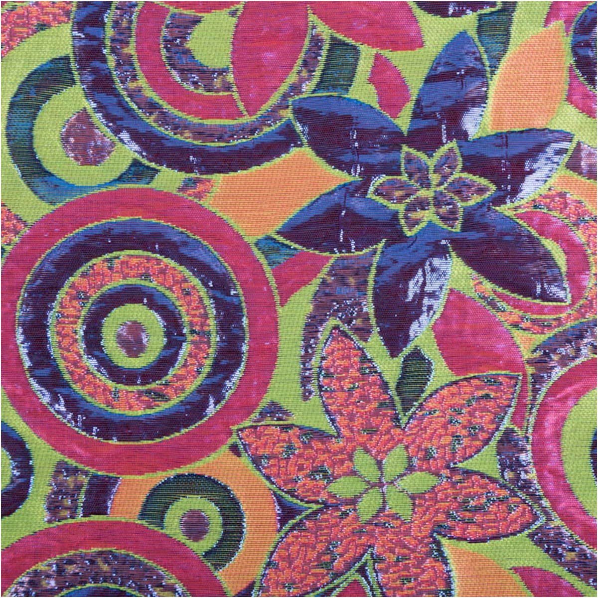 SCHÖNER LEBEN. Stoff Brokatstoff Meterware mit Lurex Blumen und Kreise grün pink 145cm, mit Metallic-Effekt
