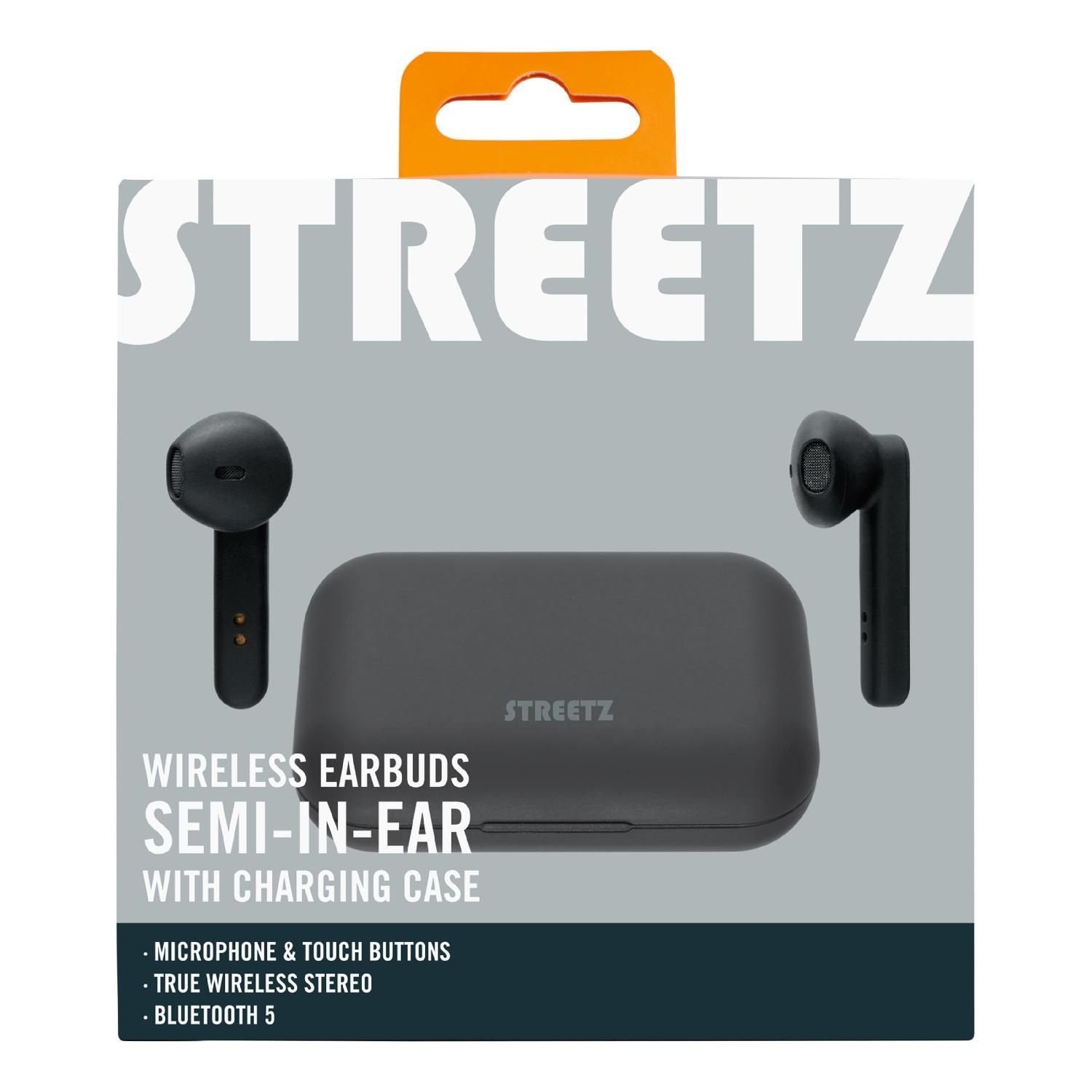 (integriertes Kopfhörer Kabellos TWS-104 5 STREETZ Herstellergarantie) Bluetooth Mikrofon, Kopfhörer inkl. Jahre Semi-In-Ear Touchcontrol