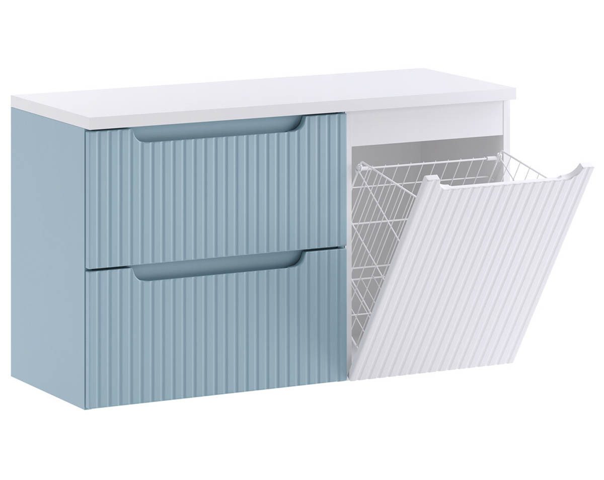 einfachgutemoebel Waschtisch-Set ILUNA Blue Waschtisch 100cm mit weißer MDF Oberplatte ohne Becken, (Badmöbel Set, 1-St., Waschtisch Unterschrank)