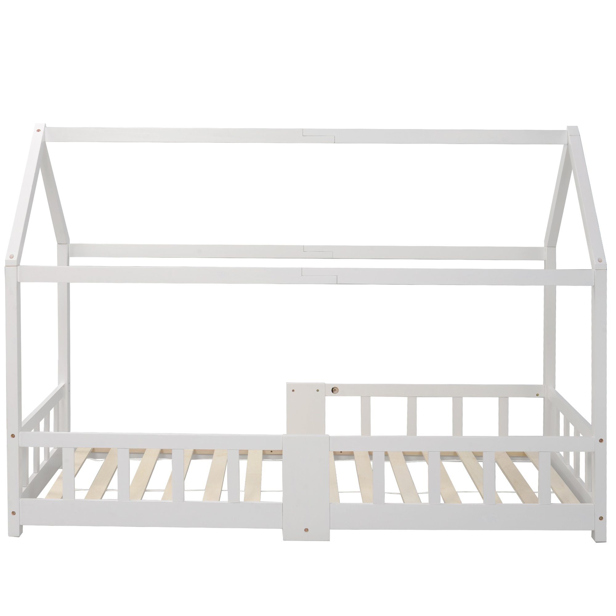 Kinderbett (Hausbett 90x200cm), Kinderbett mit Tafel, Rausfallschutz und Lattenrost, Kiefer