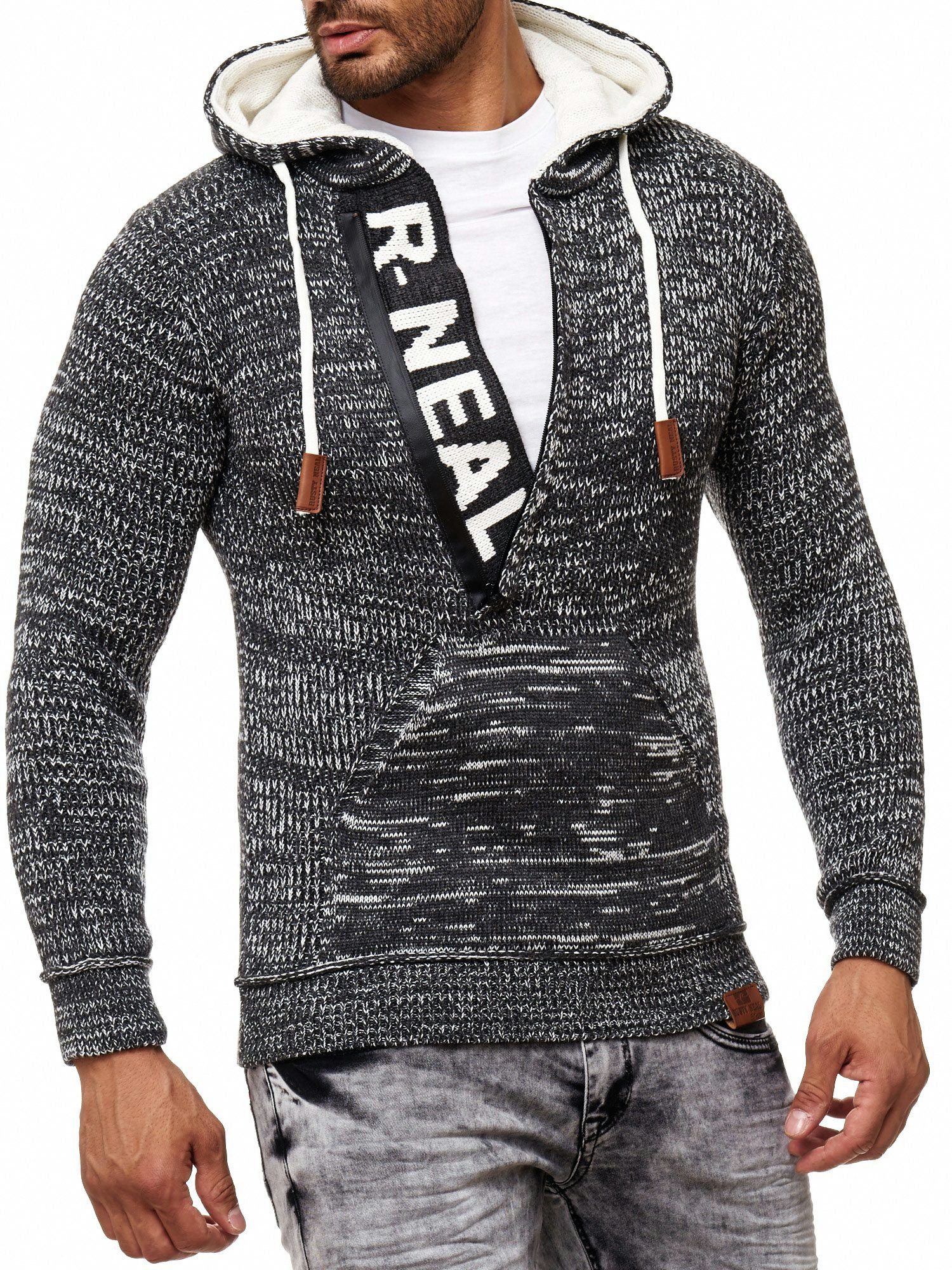 Rusty Neal Kapuzensweatshirt Ausschnitt mit stylischem grau