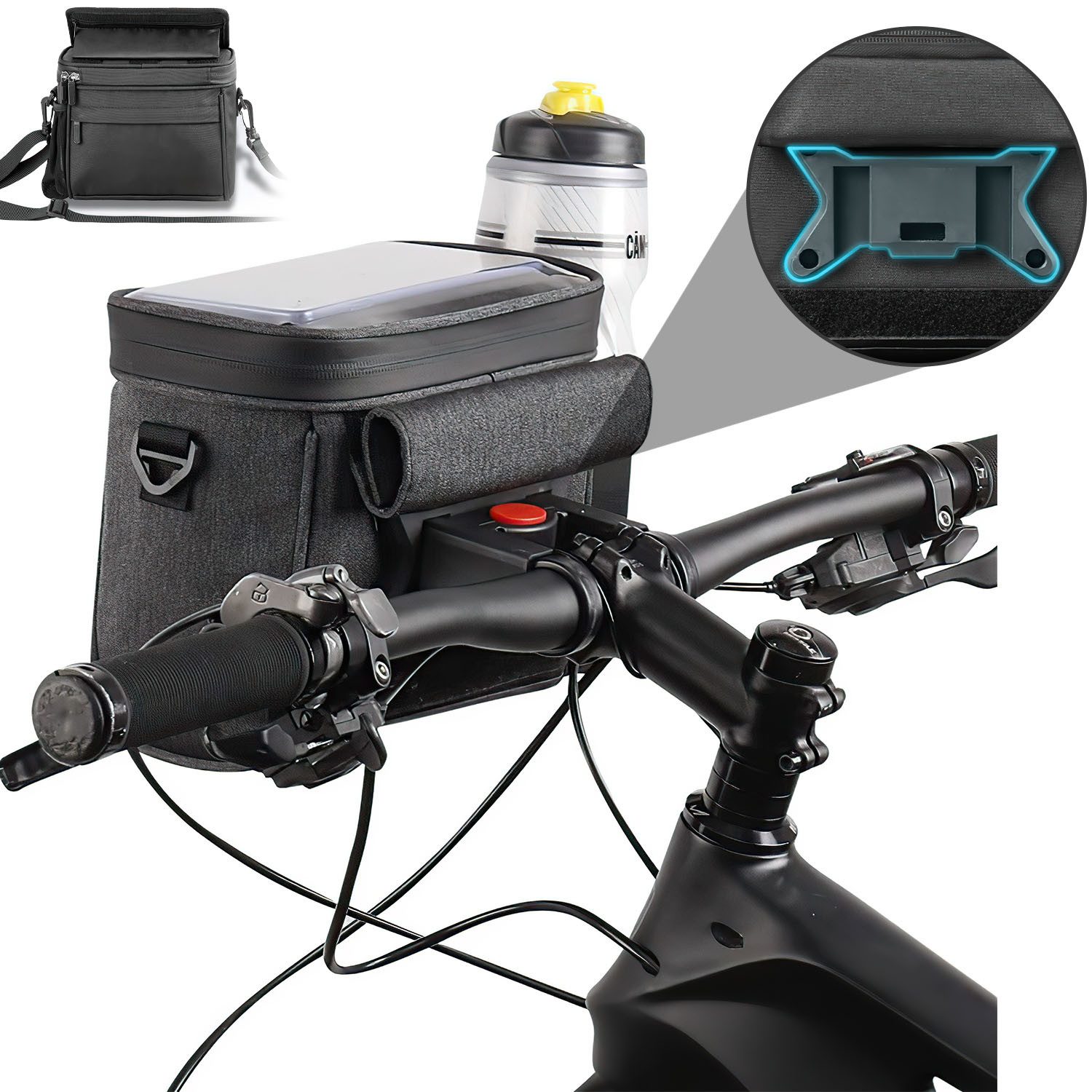 HEYHIPPO Fahrradkorb Lenkertasche, wasserdichter Fahrradkorb mit großem Fassungsvermögen (Umhängetasche Fahrrad Fronttasche, Geeignet für Mountainbikes, Vorderkopf kann Cross-Body sein, schwarz), Doppelreißverschluss fahrradtasche vorne 20,6 x 18,3 x 12,5 cm