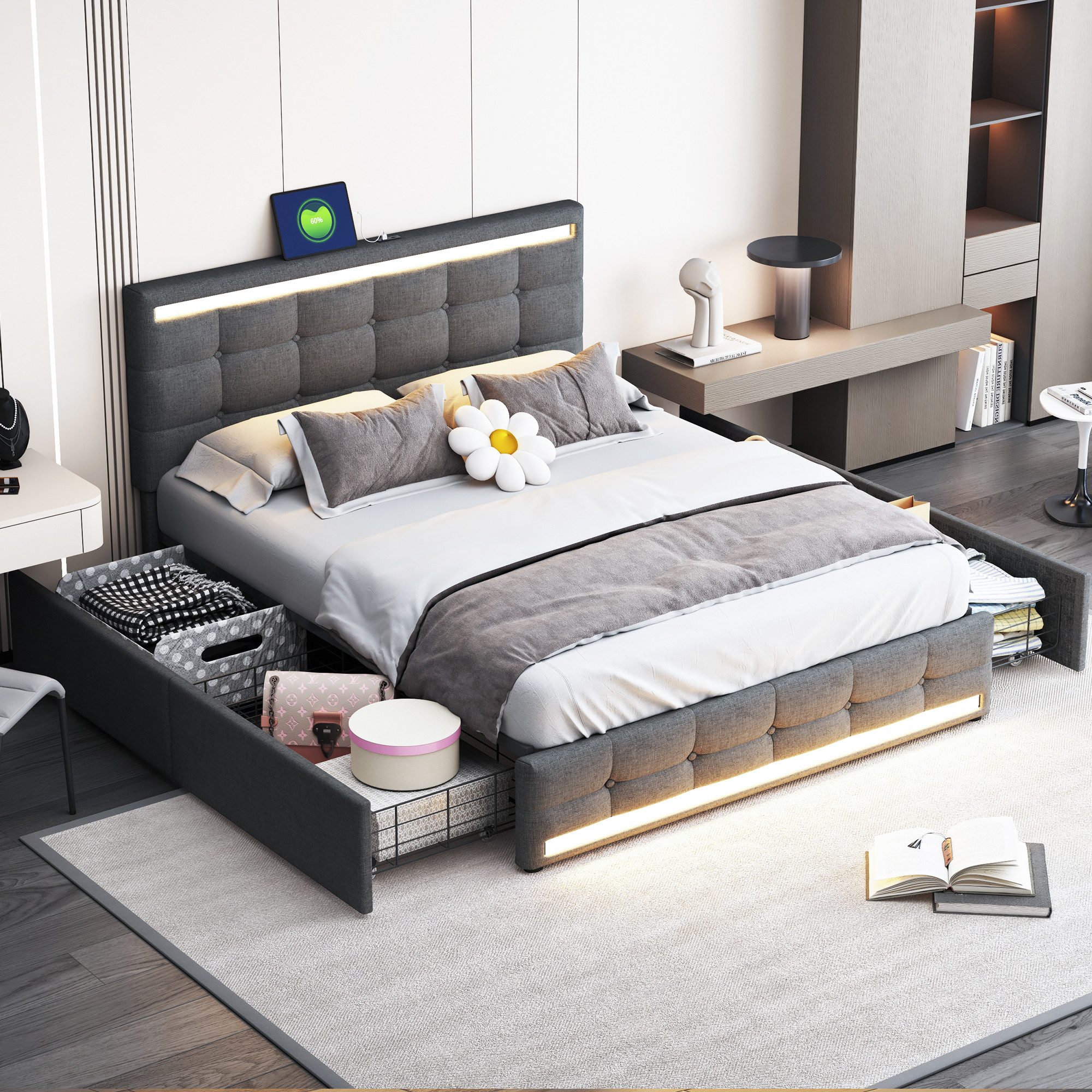 Polsterbett Polsterbett Funktionsbett Bettrahmen Jugendbett