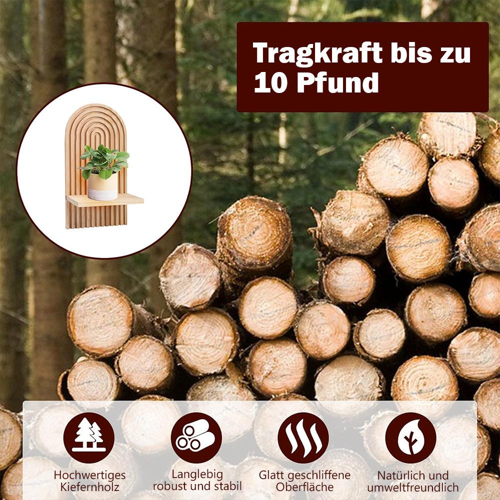TUWENA Wandregal 2 Stück Wandregal Holz, Boho Wanddeko, Klein Pflanzregal Holzregal, 2-tlg., Wand Regale für Schlafzimmer, Wohnzimmer, Badezimmer, Balkon, Küche – Bild 3 von 5