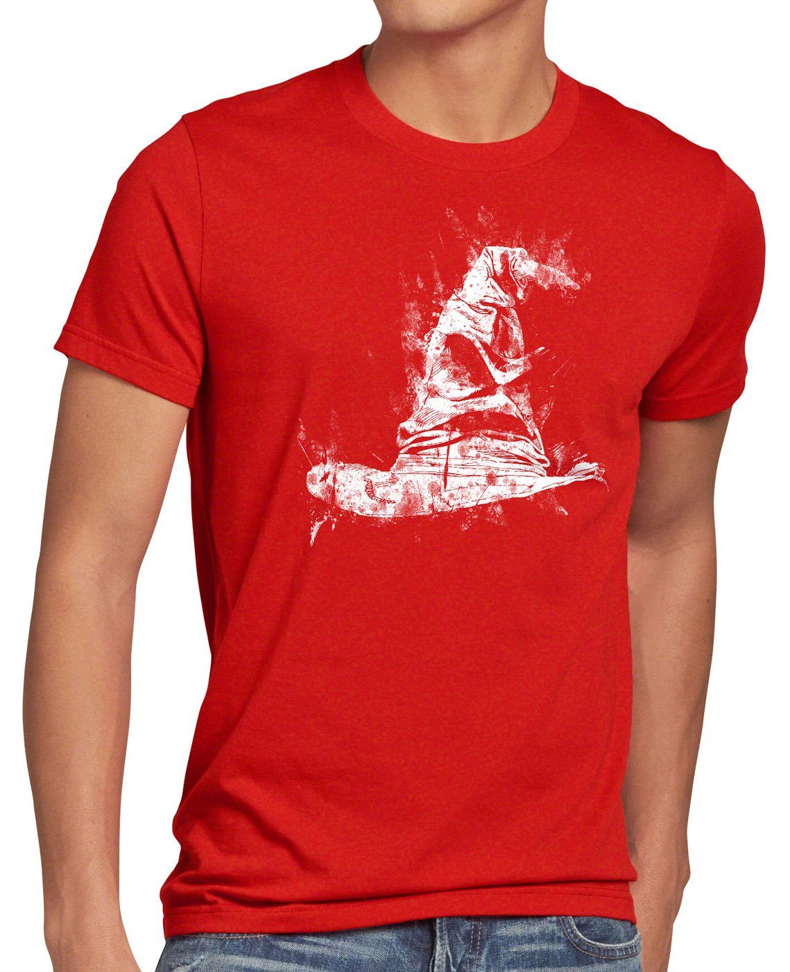 style3 Print-Shirt Herren T-Shirt Sprechender Hut Potter Zauberer Hogwarts Harry voldemort snape rot