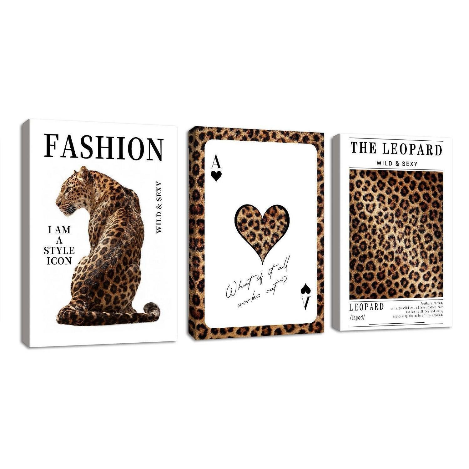 LuxusKollektion Leinwandbild Leinwandbilder Leopard Pik-Ass 30x40cm 3er-Set, (3 St)