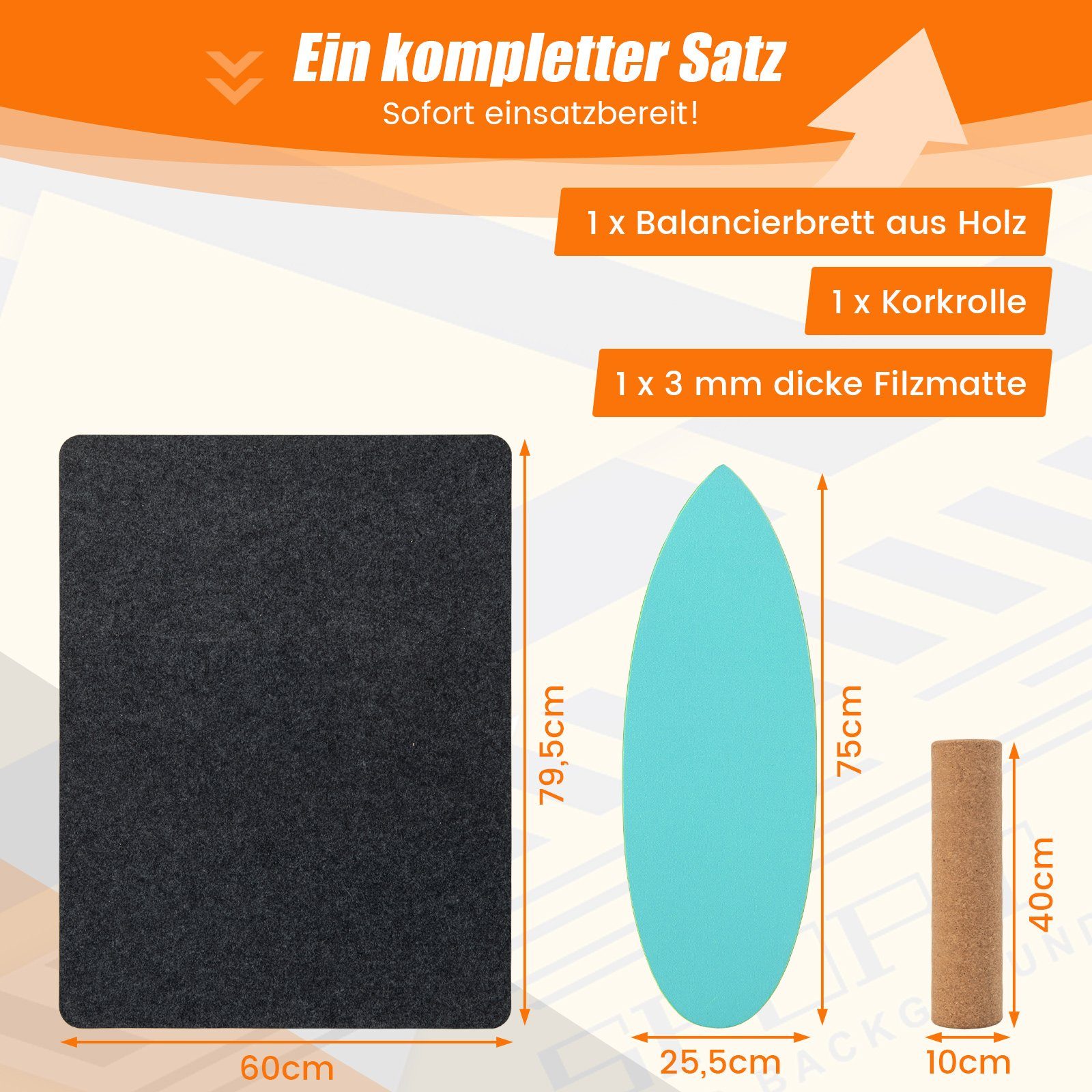 COSTWAY Balanceboard, aus Holz, für zuhause, inkl. Korkrolle, bis 227kg