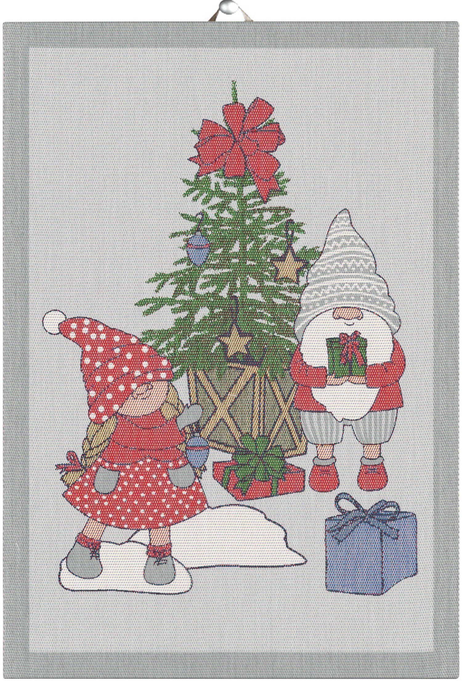 Ekelund Geschirrtuch Küchenhandtuch Christmas Eve 35x50 cm, (1-tlg., 1 x Geschirrtuch), Pixel gewebt (3-farbig)