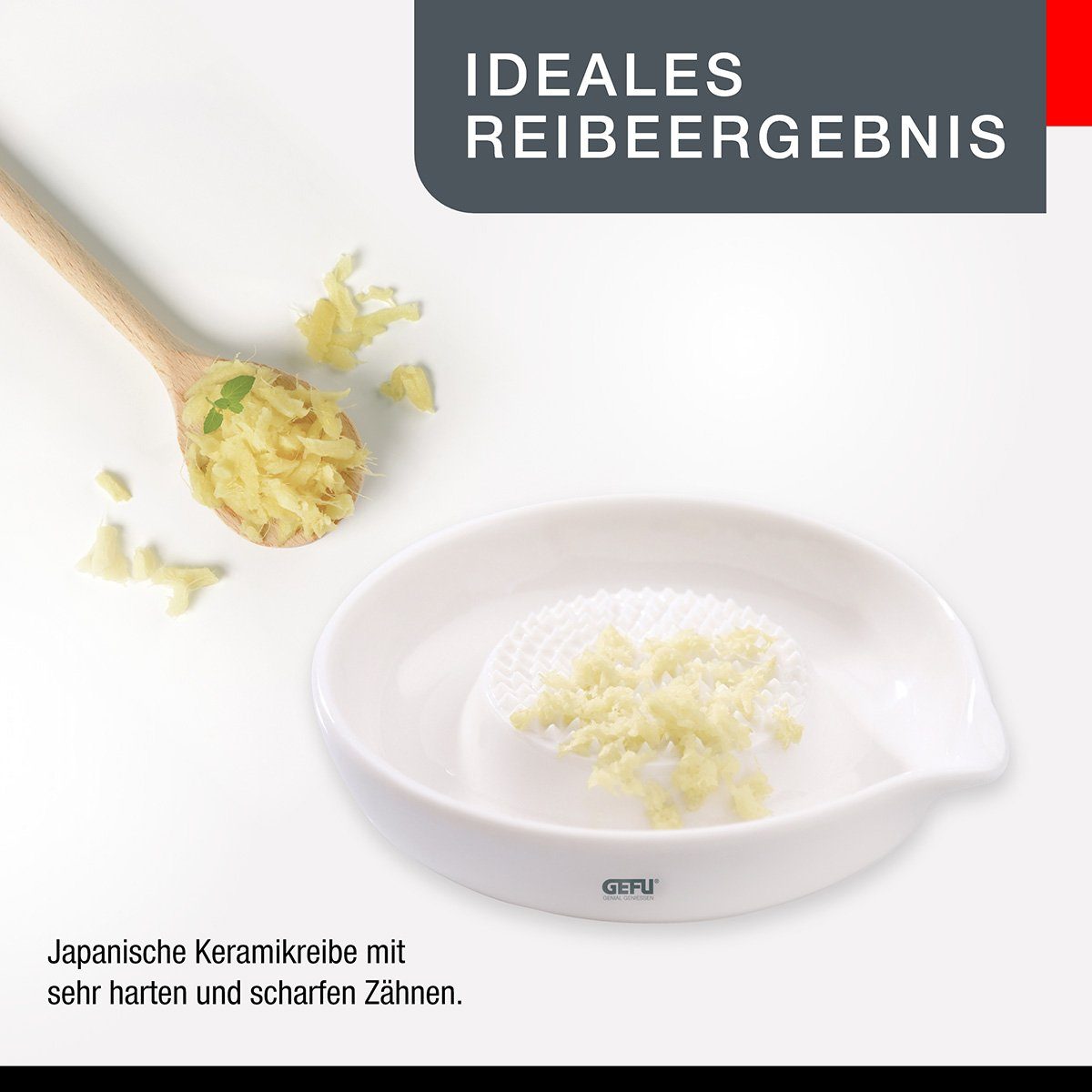 GEFU Ingwerreibe Ingwer Knoblauch Reibe PURO Keramik Teller Knoblau – Bild 3 von 5