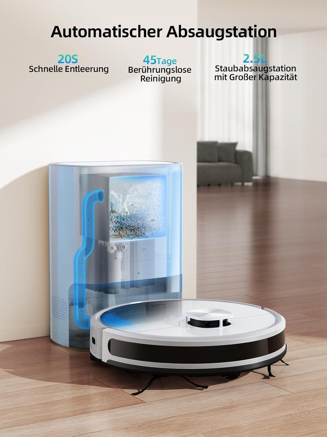 Honiture Wischroboter Q6 SE, beutellos, 5000Pa, LiDAR, Selbstentleerung & 3in1 Reinigung mit App