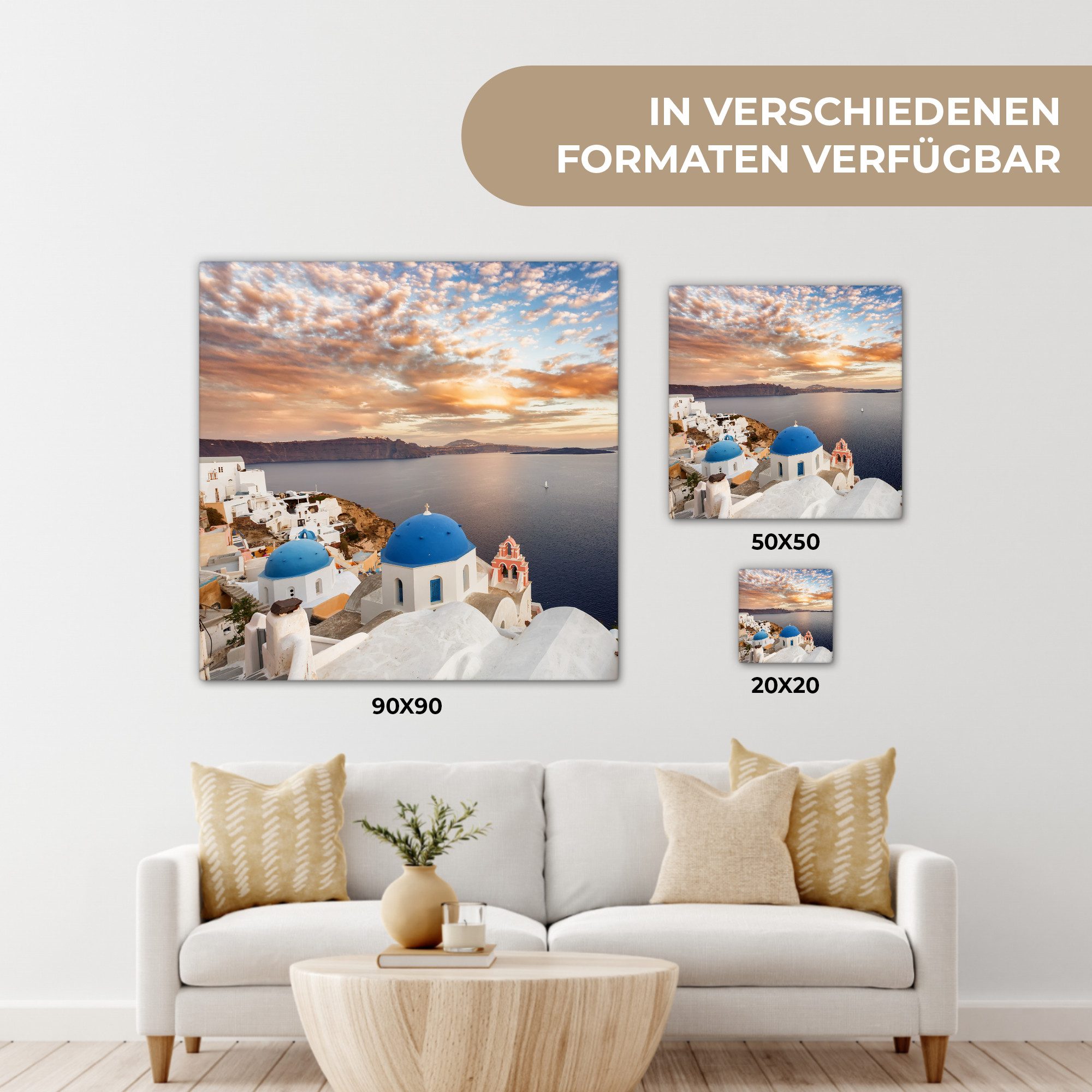 OneMillionCanvasses® Leinwandbild Sonnenaufgang über dem Wasser in Oia Griechenland, Fotodruck (1 St), Wandbild, Deko Schlafzimmer Wohnzimmer Flur 20x20 cm – Bild 5 von 5