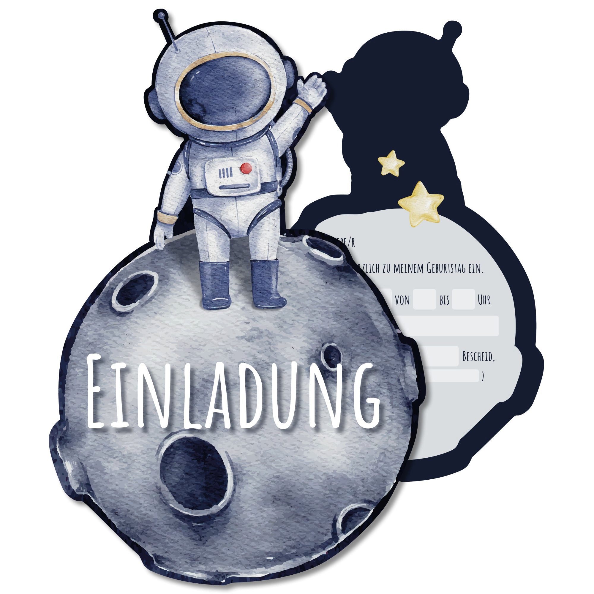 CUPCAKES & KISSES Einladungskarten 12x Astronauten Einladungskarten Kindergeburtstag für Mädchen & Jungen, Astronauten
