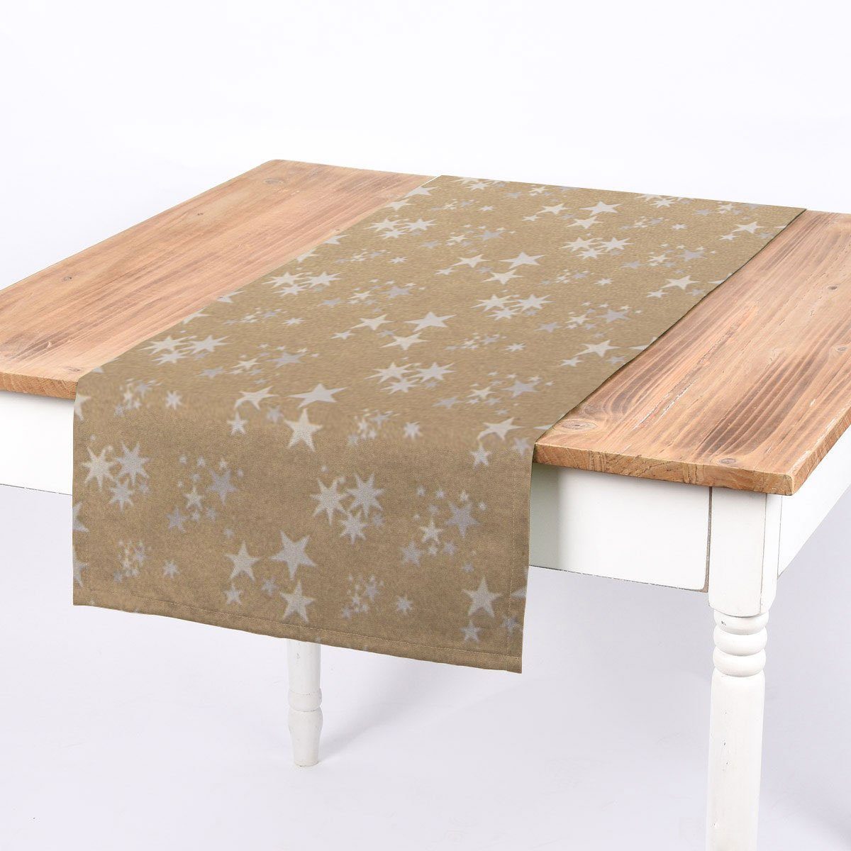 SCHÖNER LEBEN. Tischläufer SCHÖNER LEBEN. Tischläufer Sterne beidseitig gold beige 40x160cm, handmade