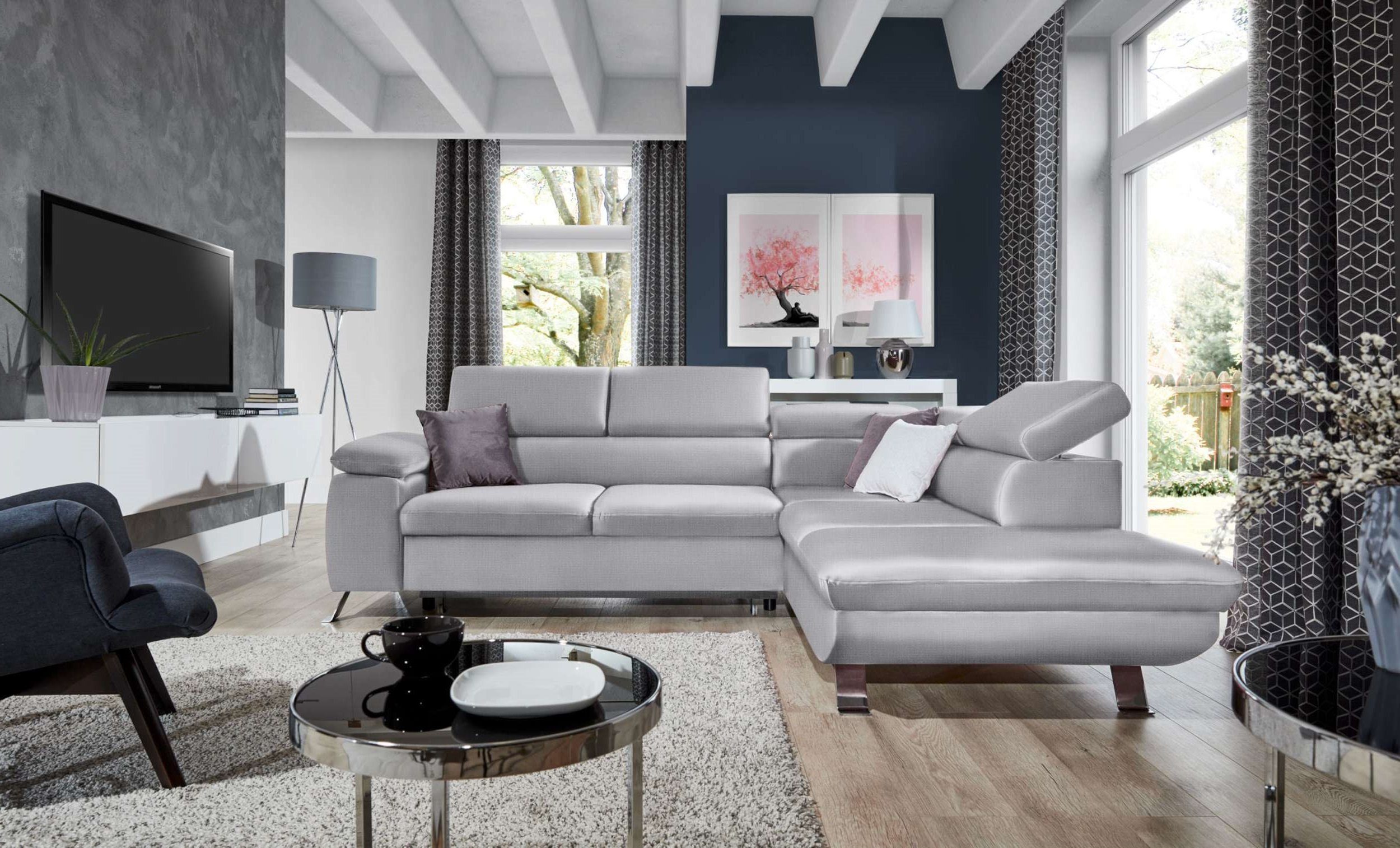 Stylefy Ecksofa Tiara, L-Form, Eckcouch, Bettkasten im links Modern frei Bettfunktion, Raum Design und oder stellbar, bestellbar, Kopfteilverstellung, Metall, mane mit rechts