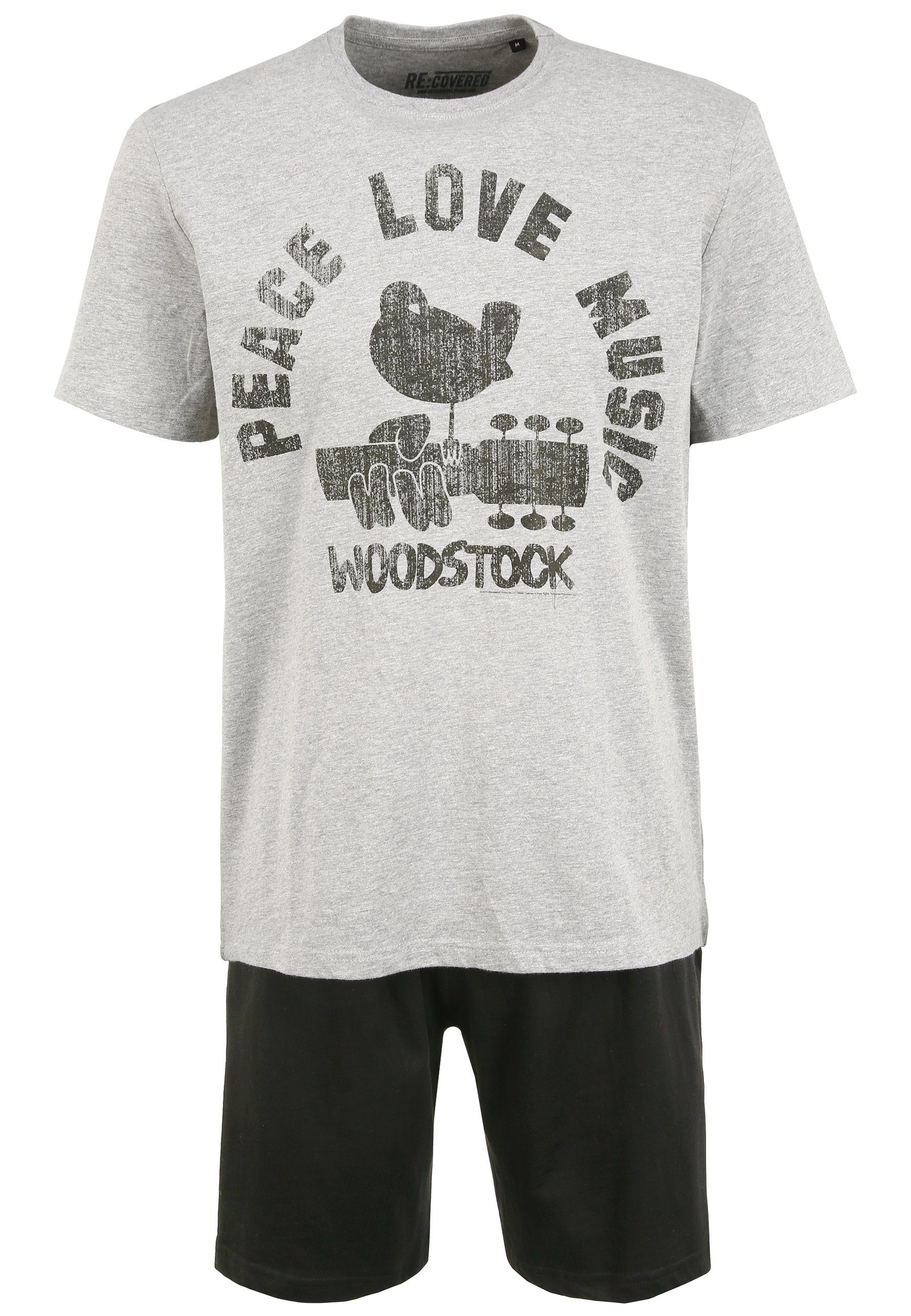 Recovered Loungepants Pyjama Lounge Set - Woodstock Peace Love Music Grey & Black