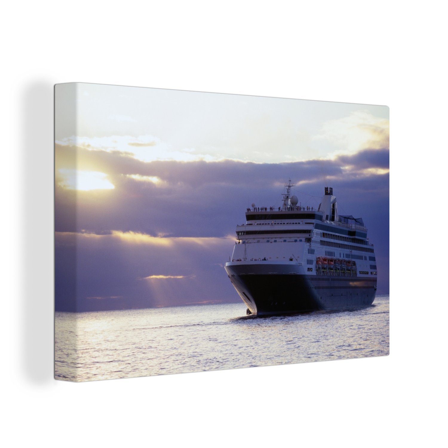 OneMillionCanvasses® Leinwandbild Kreuzfahrtschiff mit schönen Sonnenstrahlen im Hintergrund, (1 St), Wandbild Leinwandbilder, Aufhängefertig, Wanddeko, 30x20 cm
