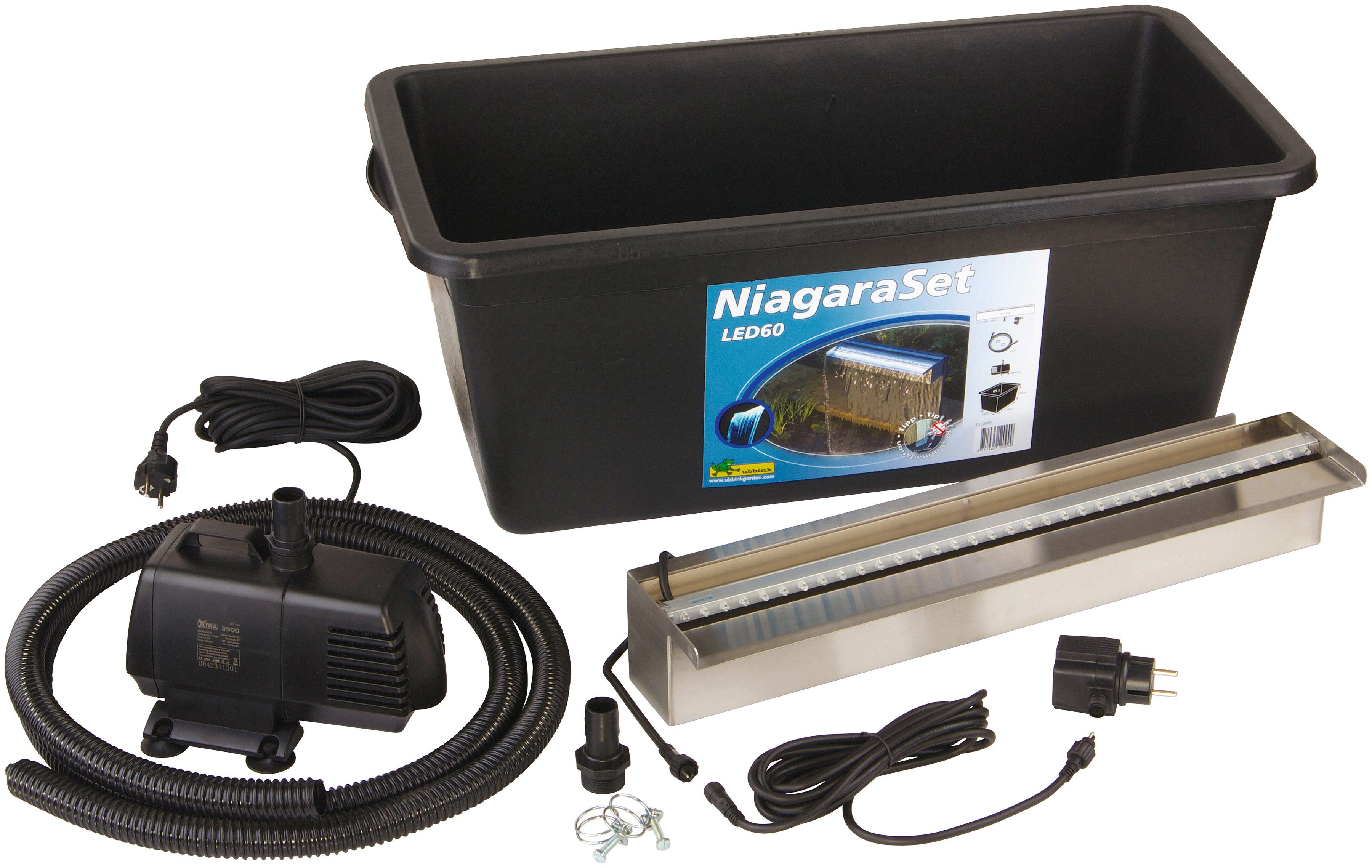 Ubbink Niagara 60 LED Waterfall, 60 cm wide, (Set, with 35 LEDs; pump 3900 l/h, hose; basin 65 l)