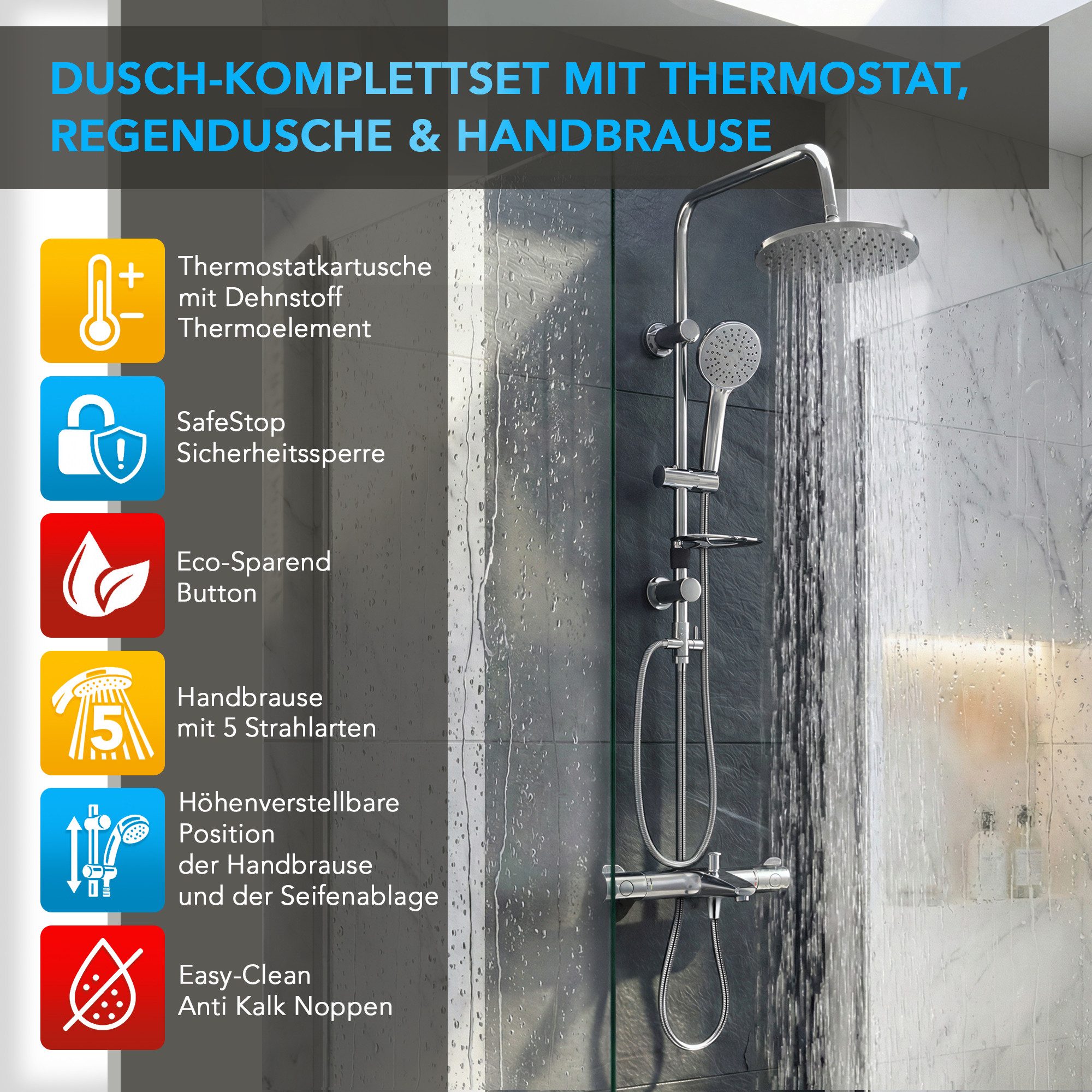 Grohe Duscharmatur Grohtherm 800 Set mit Thermostat Wannenarmatur chrom Dus günstig online kaufen