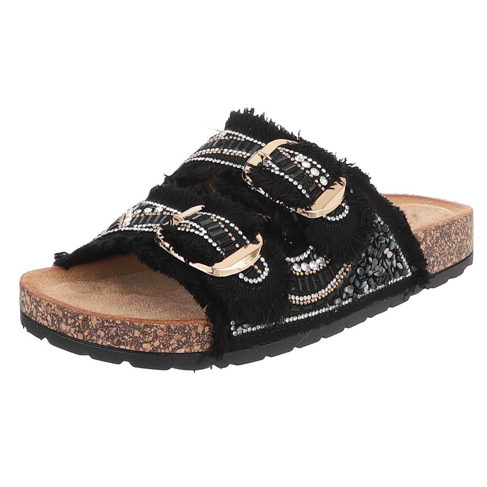 Damen Pantolette mit Schnallen und Komfortfußbett Pantolette
