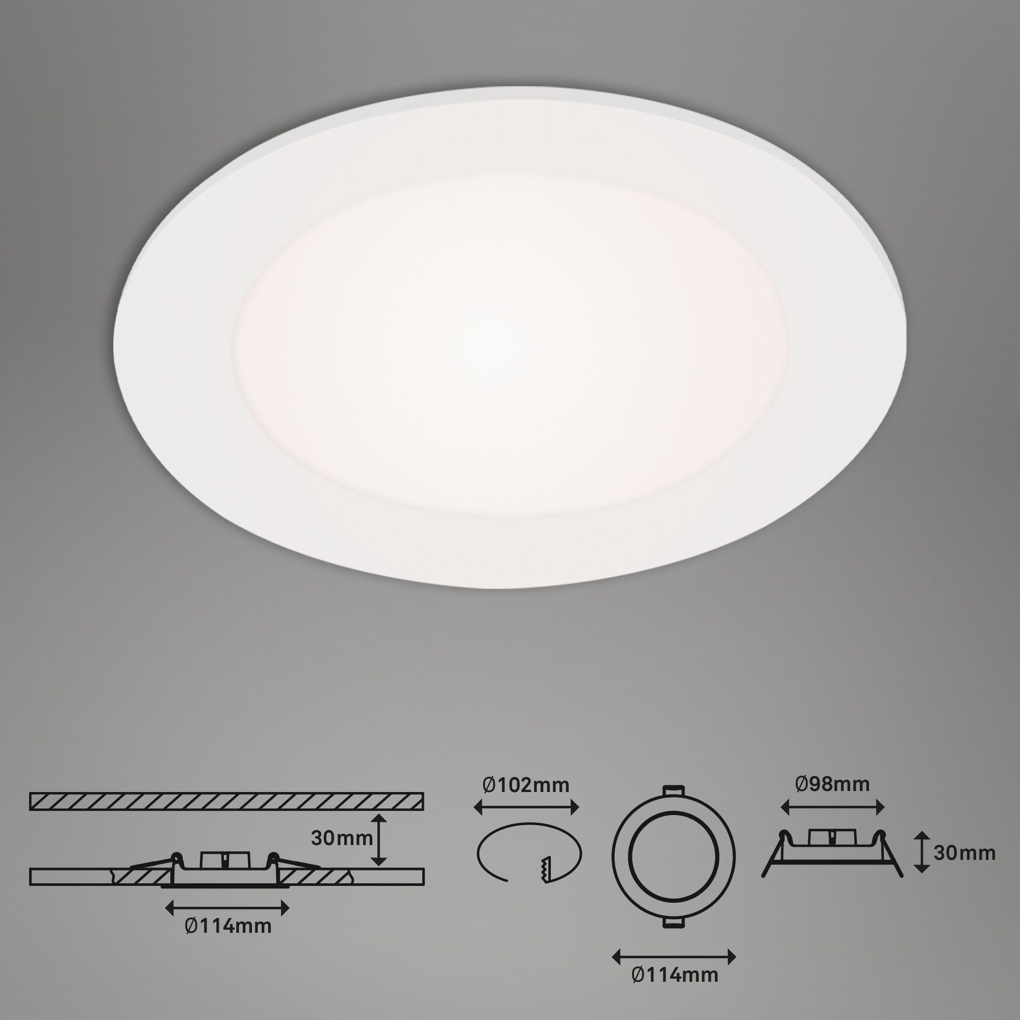 LED Neutralweiß, 7145-436, 3 ultraflach, Set, lm, Leuchten LED - Briloner 700 Neutralweiß Einbauleuchte fest x 3er 6W weiß, 4000K, cm 11,4 verbaut,