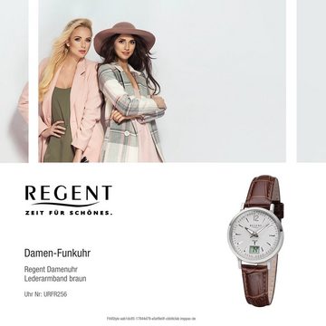 Regent Funkuhr Regent Damen Uhr FR-256 Leder Funkwerk, (Funkuhr), Damen Funkuhr rund, klein (ca. 30mm), Lederarmband