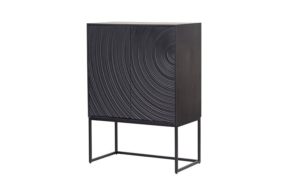 riess-ambiente Highboard ORBIT 120cm schwarz – Mangoholz, 3D-Front, Metall, Stauraum (Einzelartikel, 1 St), Massivholz-Hochschrank mit Designfront– ideal für moderne Wohnräume