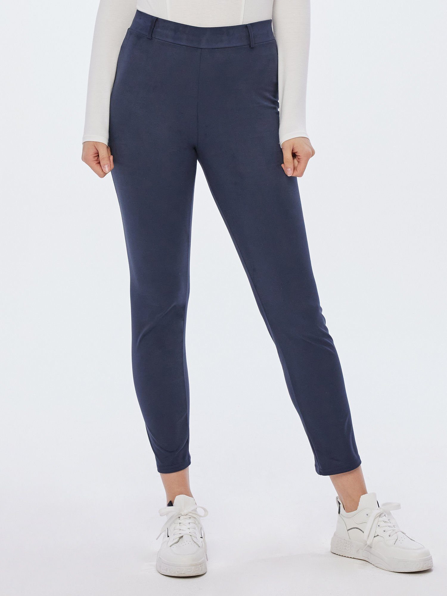 MONACO blue Lederimitathose Gürtelschlaufen Leggings navy mit elastisch