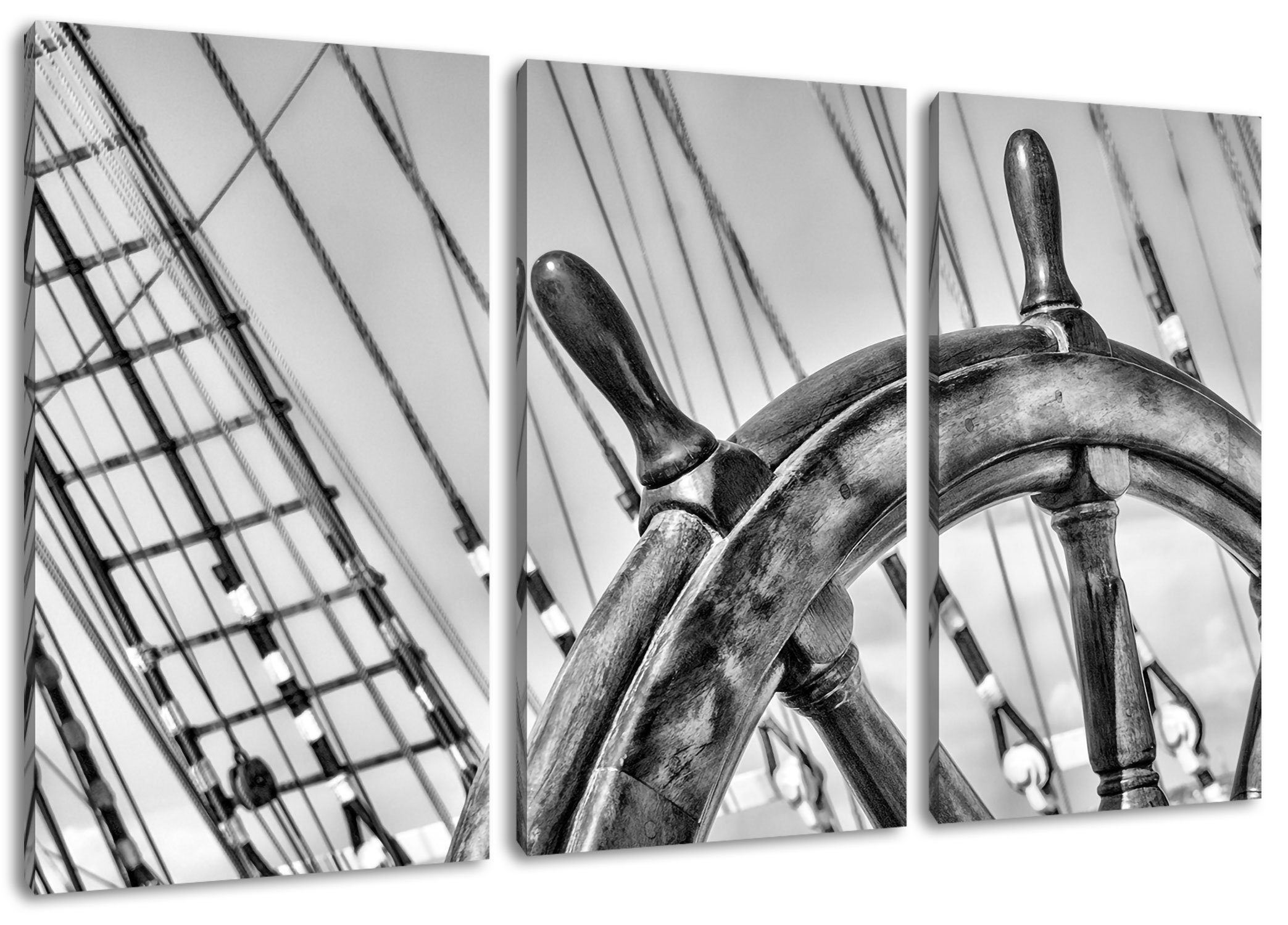 Pixxprint Leinwandbild Steuerrad auf dem Schiff, Steuerrad auf dem Schiff 3Teiler (120x80cm) (1 St), Leinwandbild fertig bespannt, inkl. Zackenaufhänger