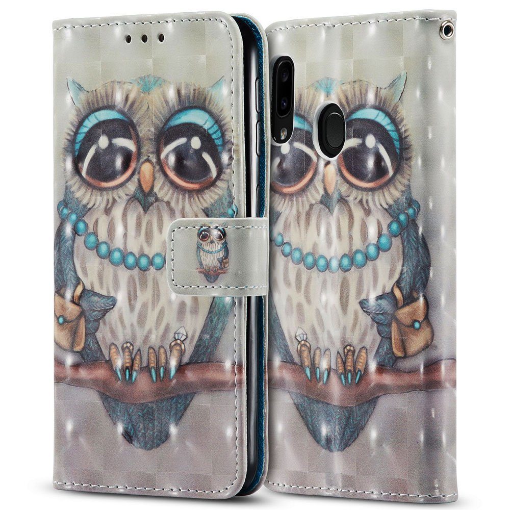 FITSU Handyhülle Handytasche für Samsung Galaxy A20e Hülle Eulen Motiv 5,8 Zoll, Flipcase für Samsung A20e Handyhülle, Handytasche mit Kartenfach