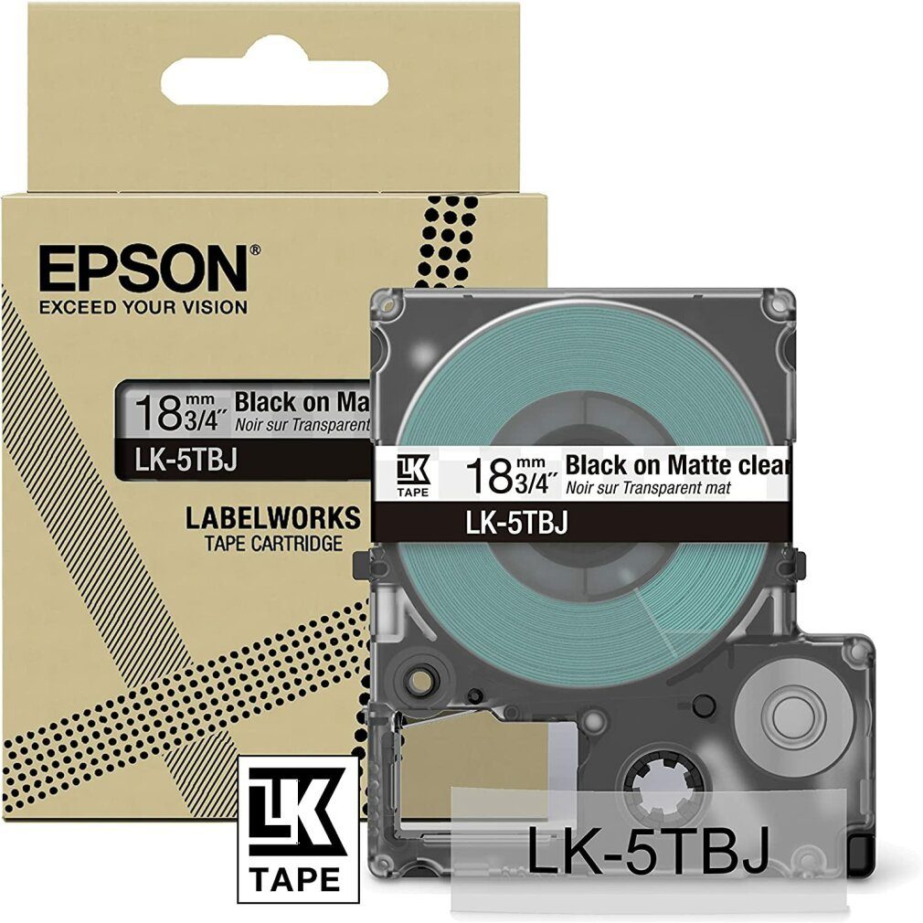Epson Druckerband Schriftband LK LK-5TBJ C53S672066, 18 mm schwarz auf transparent
