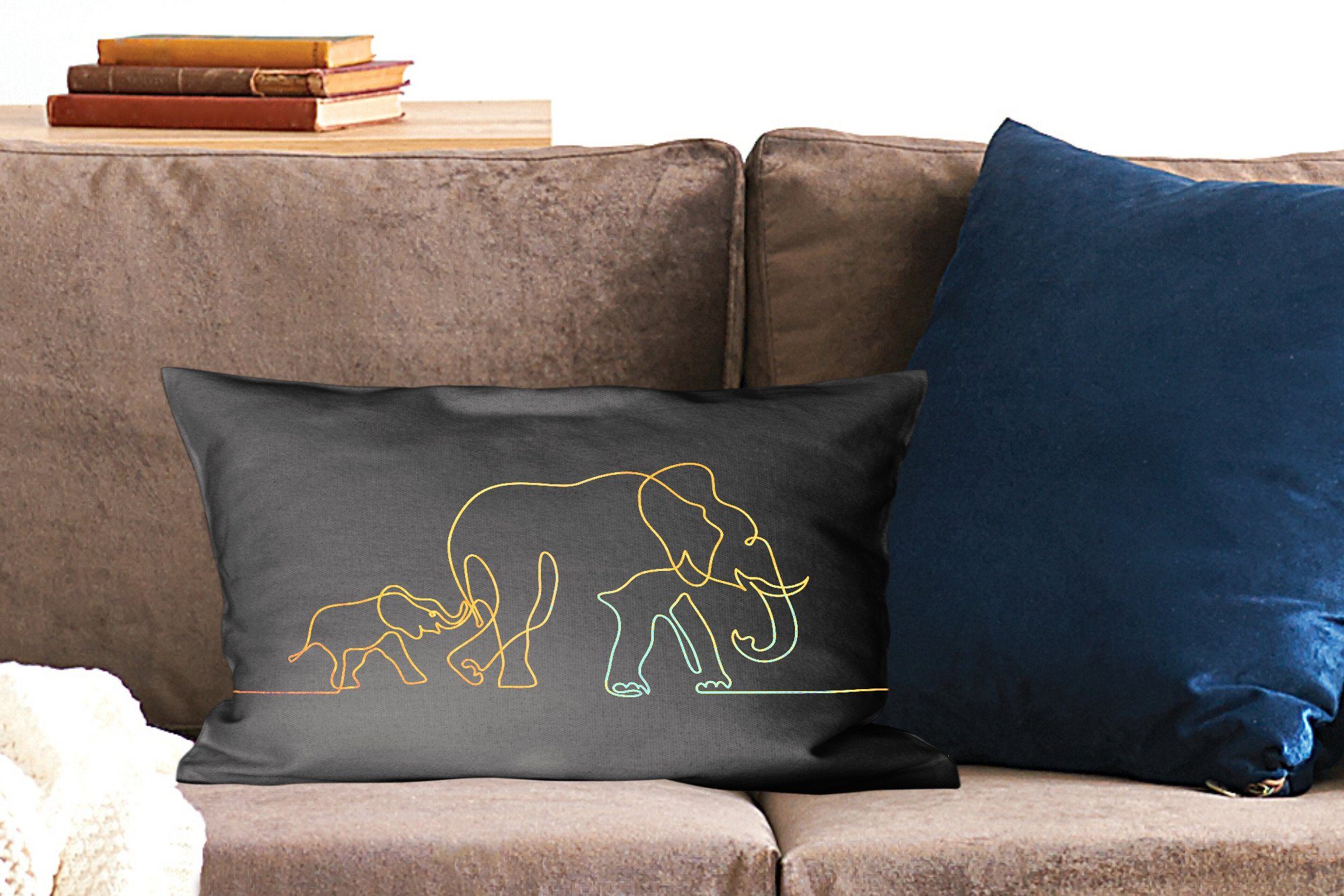 Wohzimmer Dekokissen - - MuchoWow Elefant Füllung, Minimalismus, Dekoration, Dekokissen Gold mit Schlafzimmer Schwarz - Zierkissen,