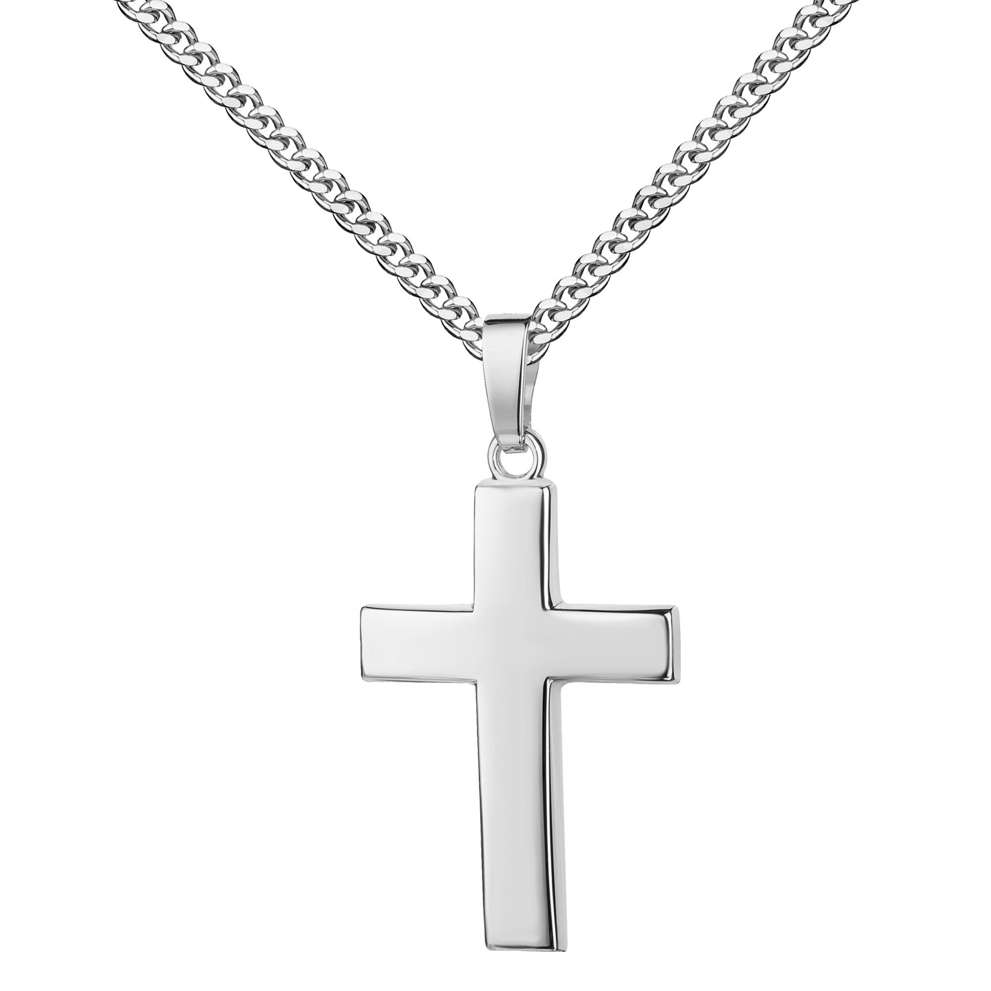 JEVELION Silberkette Kreuzanhänger 925 Silber Kreuz Schmuck Geschenk - Made in Germany (Silberanhänger, für Damen und Herren), Mit Silberkette 925 - Länge wählbar 36 - 70 cm oder ohne Kette.