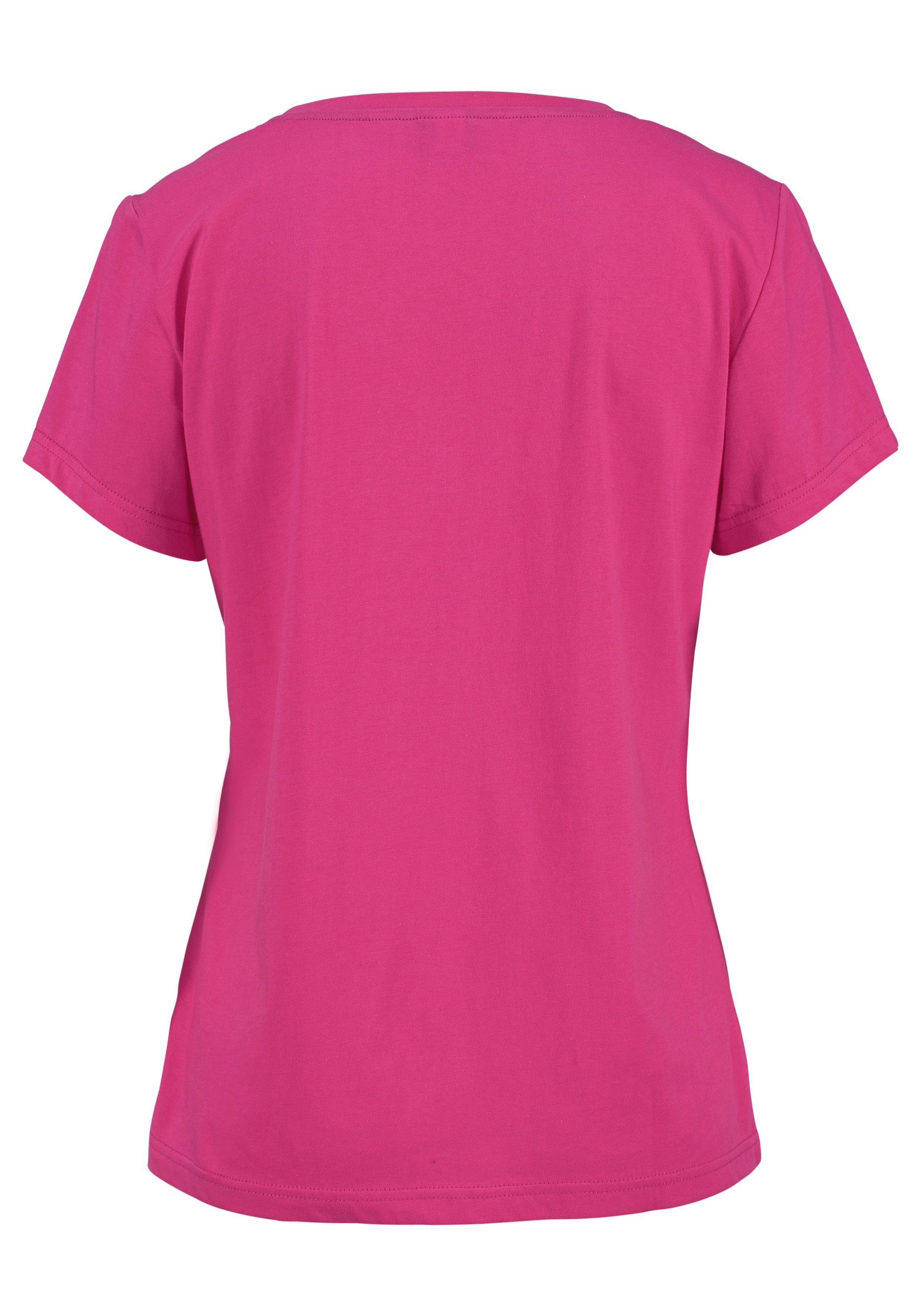 Vivance Dreams Pyjama (Set, 3 Frontschriftzug mit tlg) pink-schwarz
