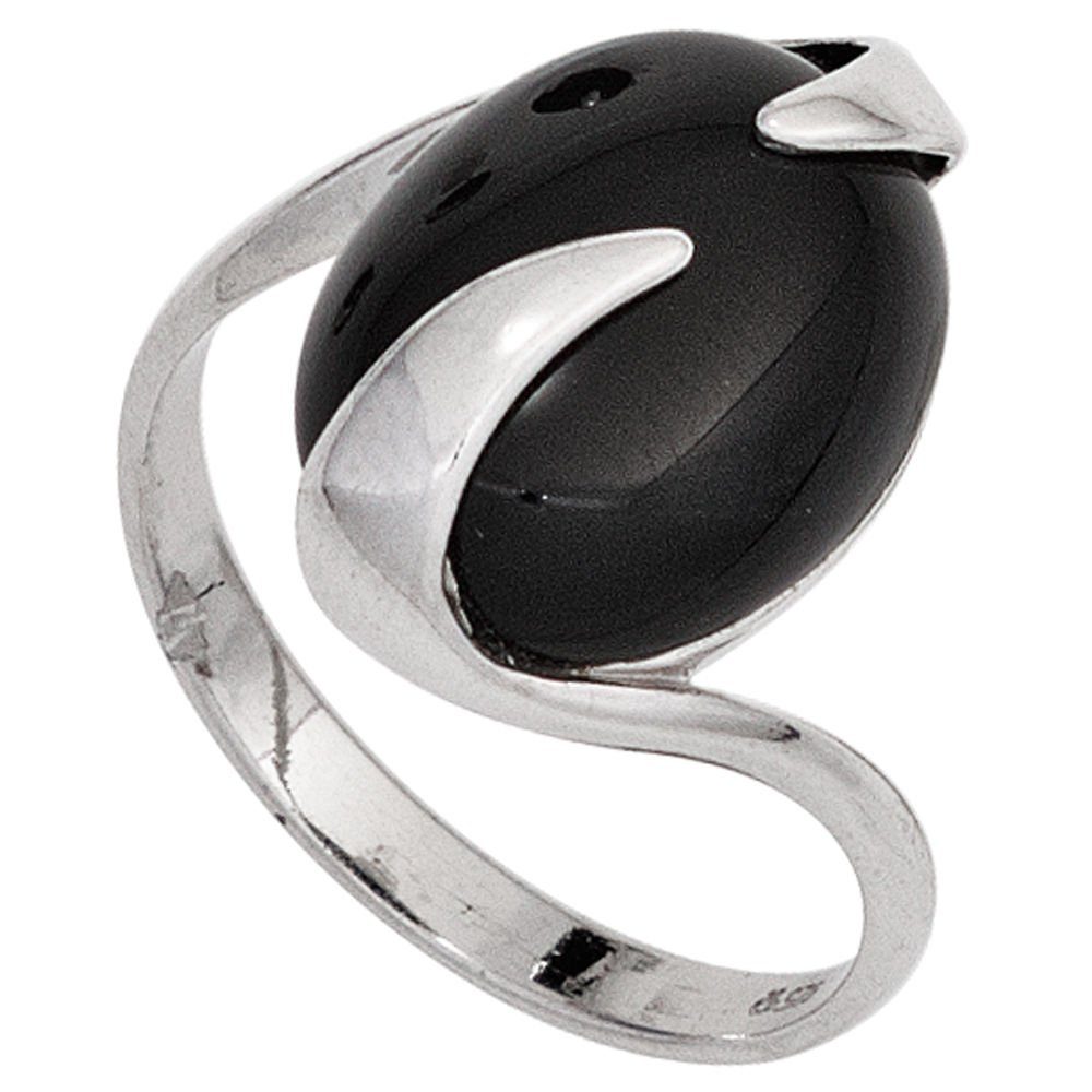 Schmuck Krone Silberring Ring Damenring aus 925 Silber Edelstein Onyx oval glatt glänzend Damen, Silber 925