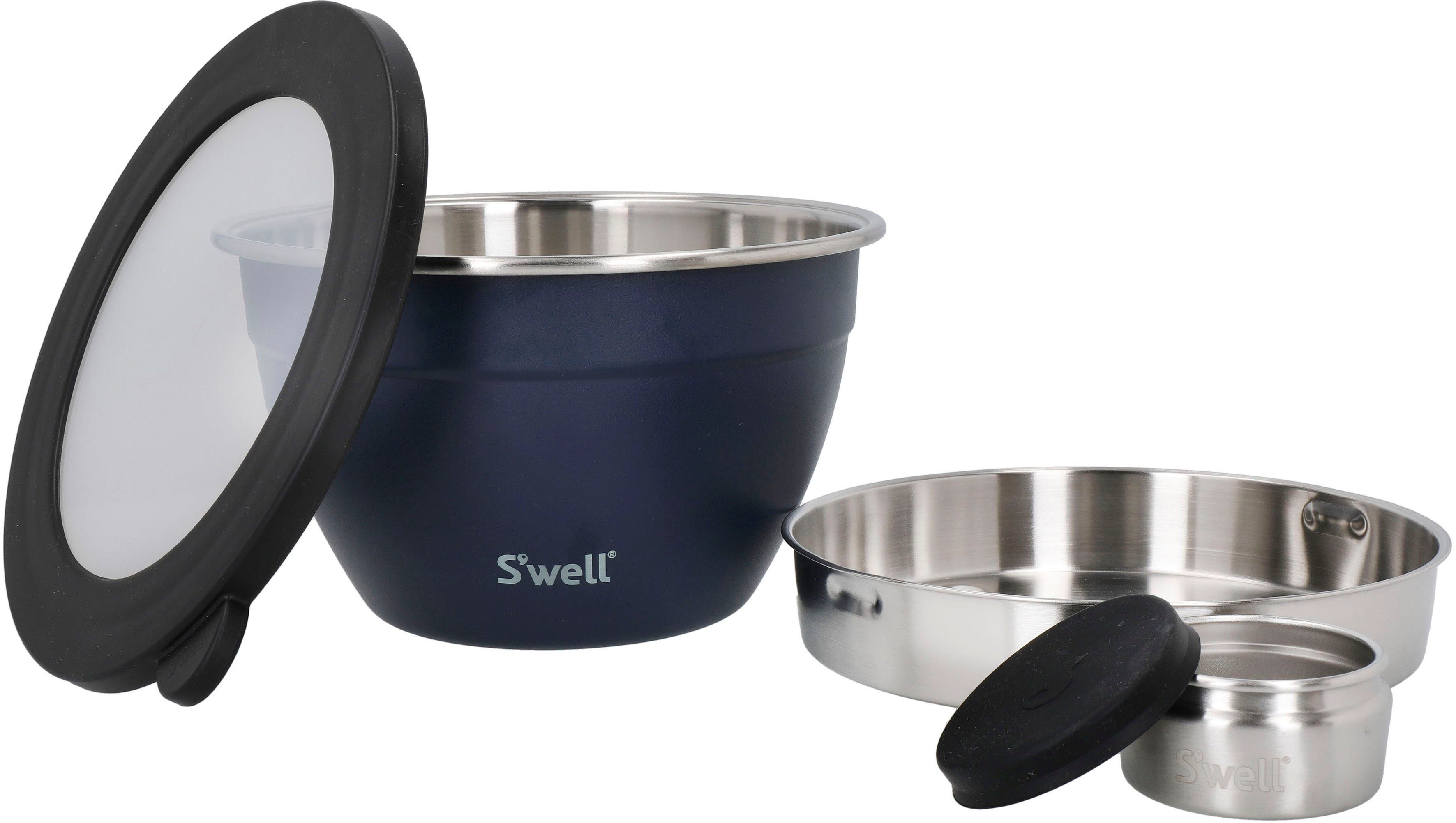 S'well Salatschüssel S'well Calacatta Gold Salad Bowl Kit, 1.9L, Edelstahl, (3-tlg), Therma-S'well®-Technologie mit vakuumisolierten Außenschale