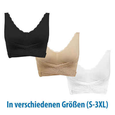 Genius Bügelloser BH Cara Mia Damen BH Dessous ohne Bügel, Doppelte Unterstützung (3er-Pack) BH-Set bügellos 3 tlg., Komfortgurte atmungsaktiv