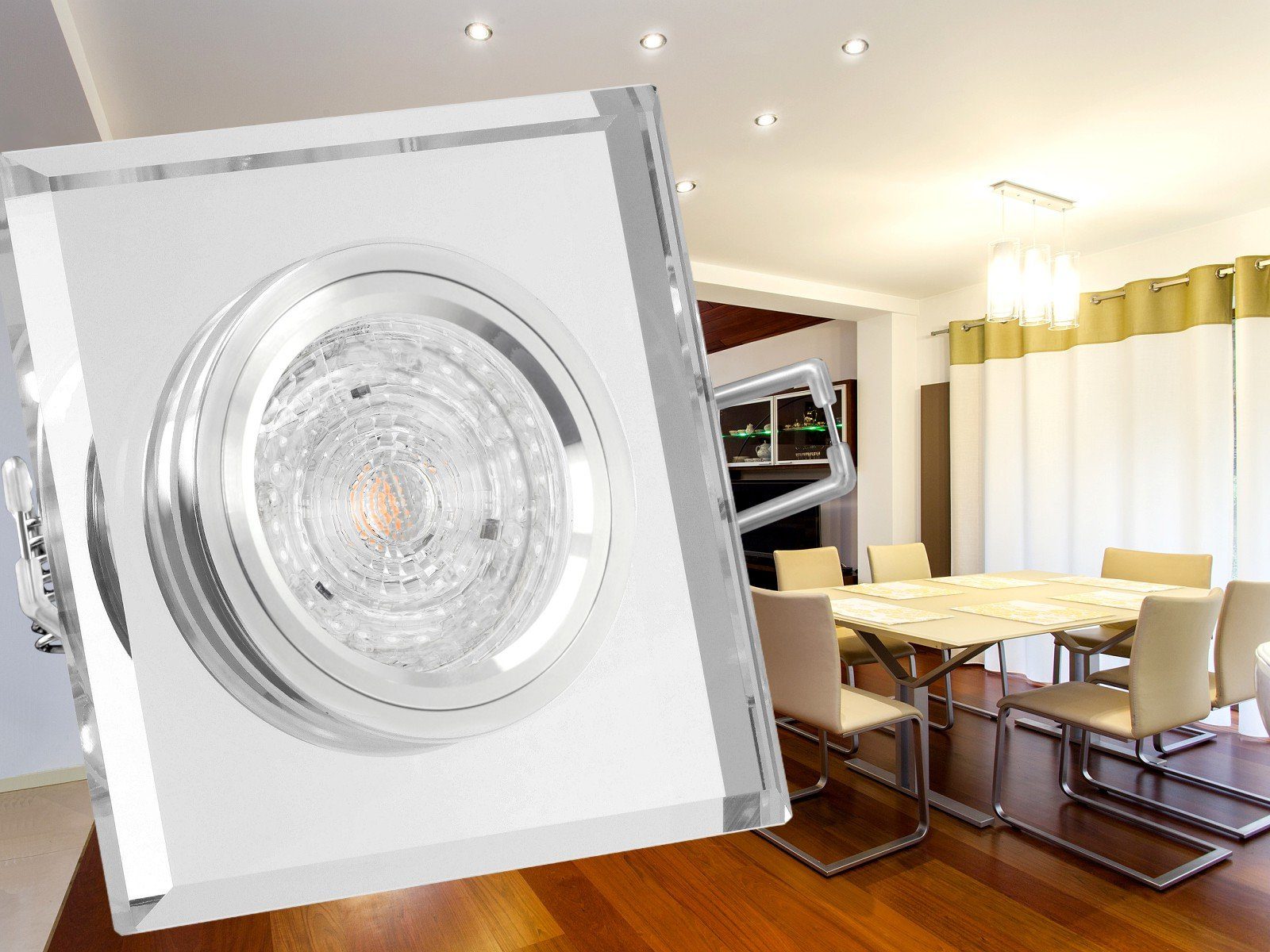 quadratisch SSC-LUXon spiegelnd, Design LED-Einbaustrahler klar aus 4,9W LED Glas Einbaustrahler
