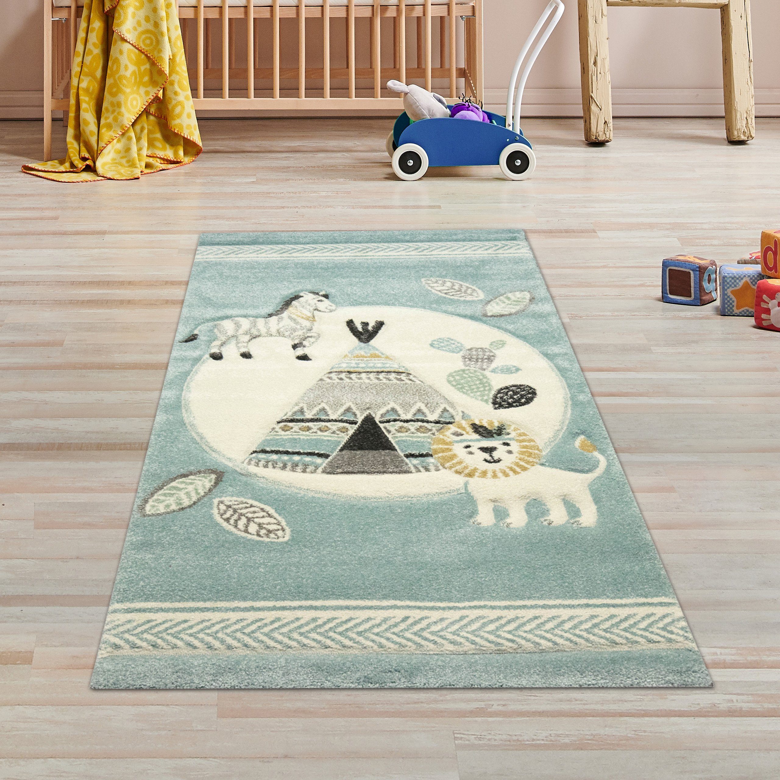 TeppichHome24 Kinderteppich Kinderteppich Zelt, Löwe in blau, rechteckig, H günstig online kaufen