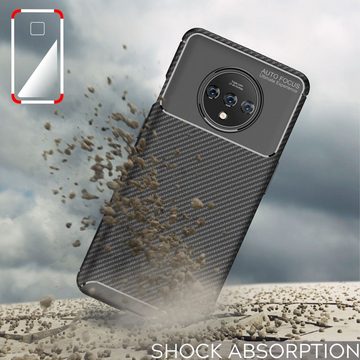 Nalia Smartphone-Hülle Oneplus 7T, Carbon Look Silikon Hülle / Matt Schwarz / Rutschfest / Karbon Optik