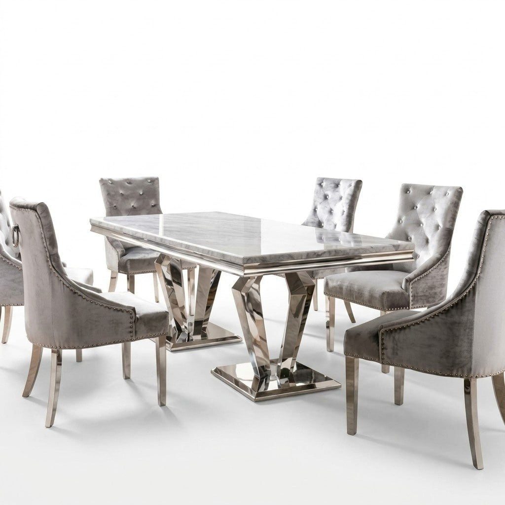 Xlmoebel Esstisch Marmor Optik Metall Fuesse Modern Extravagant Esszimmertisch Sofort (1-St., Einzeltisch ohne Stühle), Edle Tischplatte in Marmor-Optik
