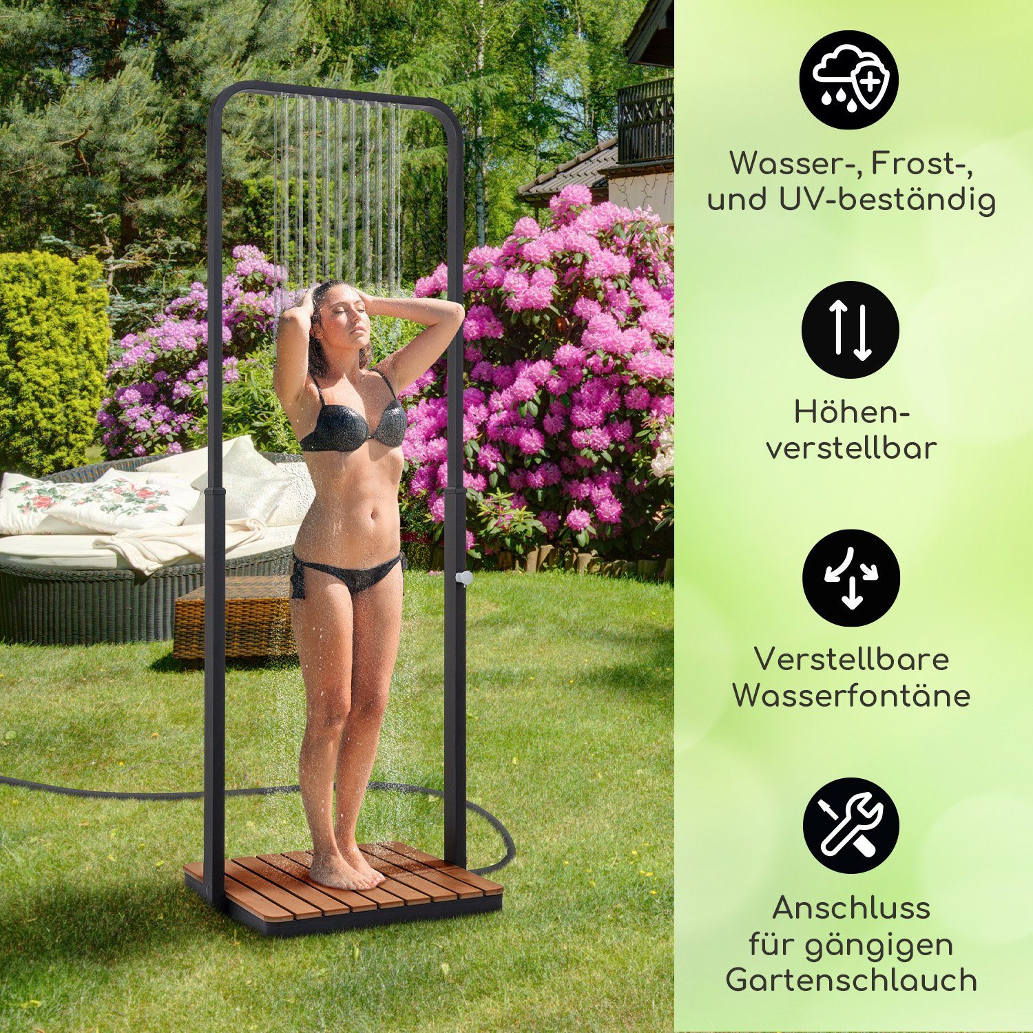blumfeldt Gartendusche Sumatra Falls SQ (Set, 1 St), Outdooor bodenplatte Bodendusche Fußdusche Außen ohne Stromanschluss
