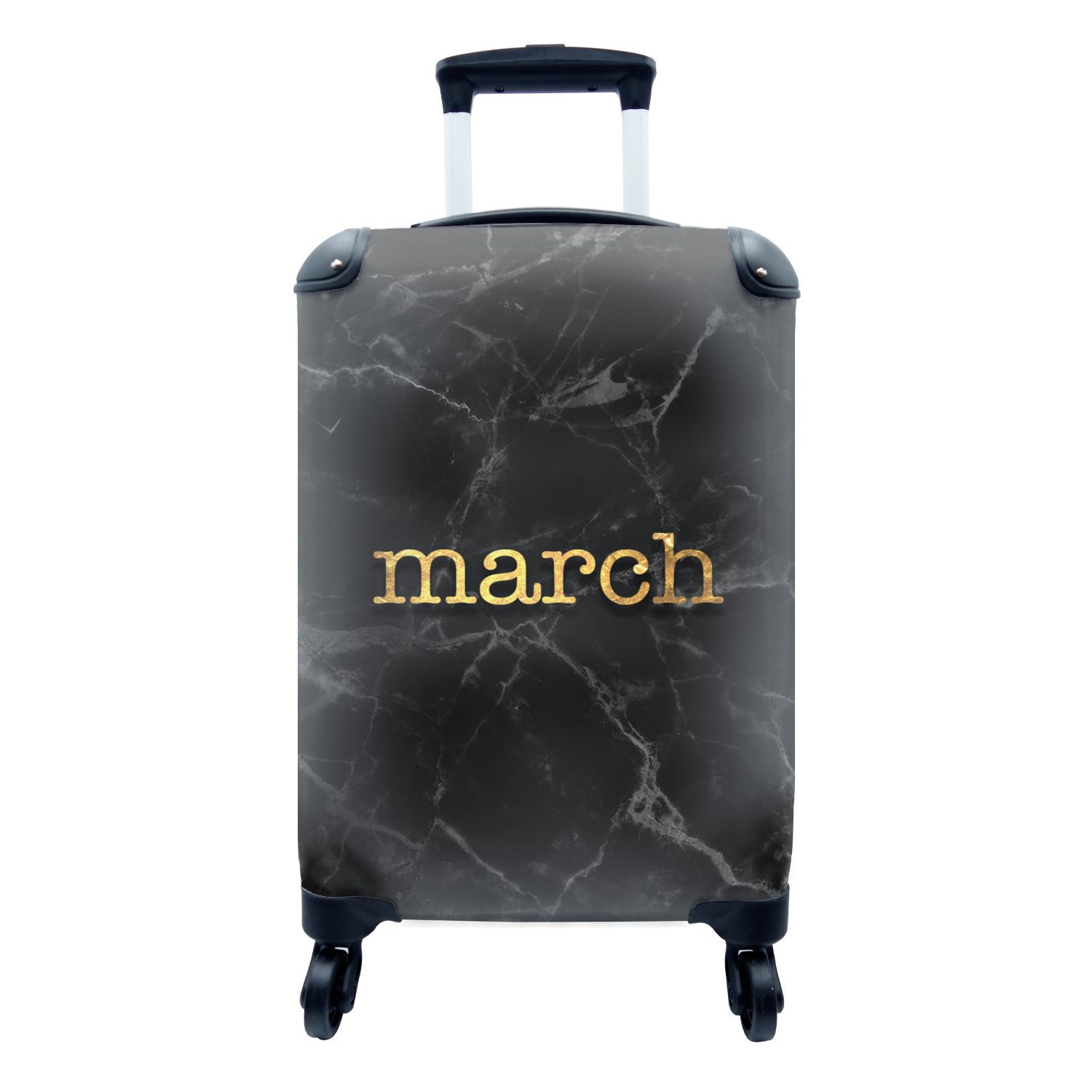 MuchoWow Handgepäckkoffer Zitat - Kalender - März - Gold, 4 Rollen, Reisetasche mit rollen, Handgepäck für Ferien, Trolley, Reisekoffer